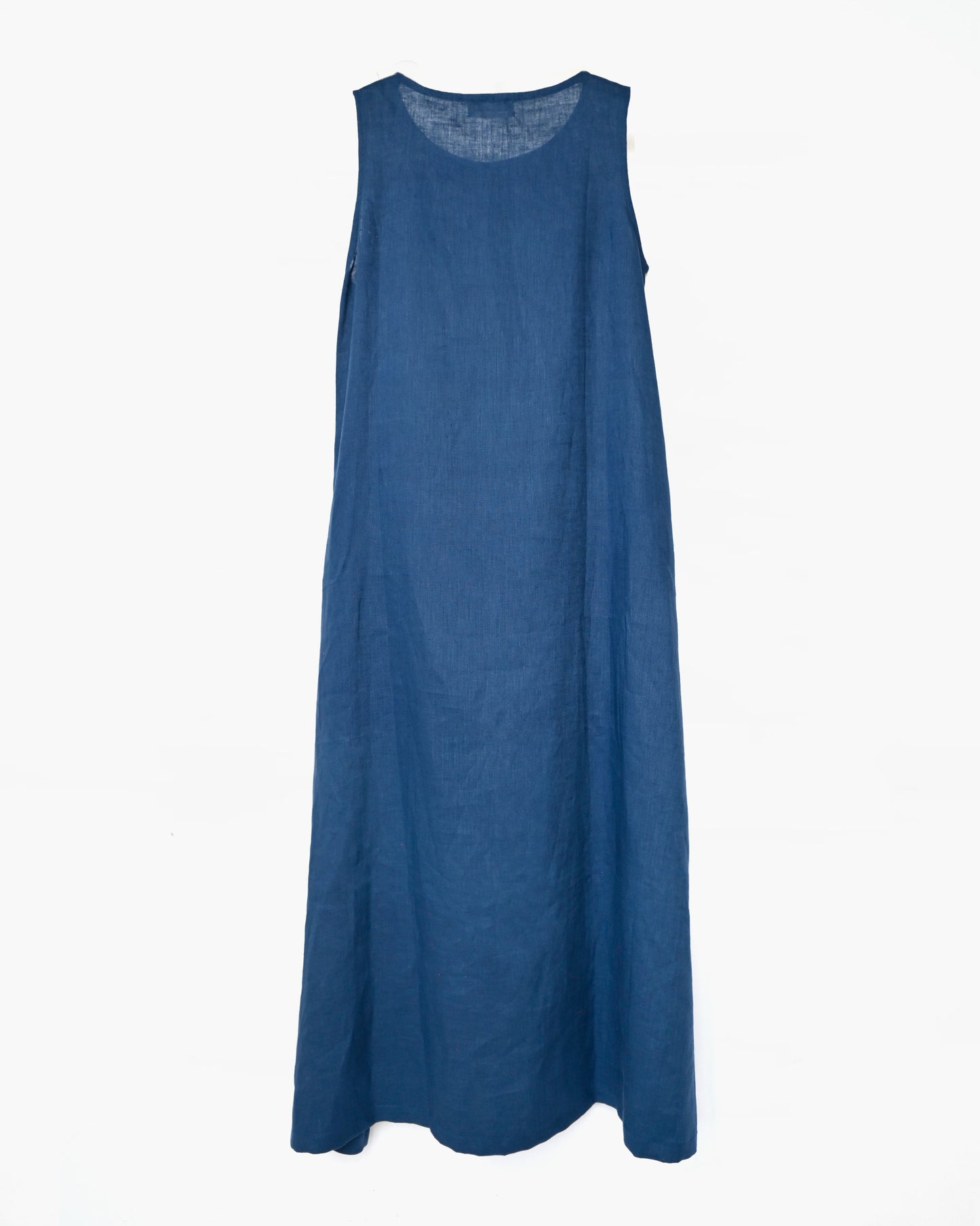 404 Linen Crew Neck Long Dress - Navy