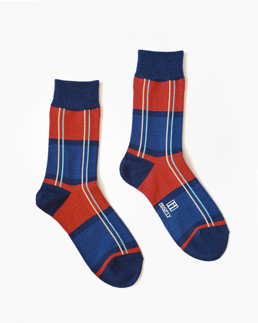 Wool Plaid Socks - Blue
