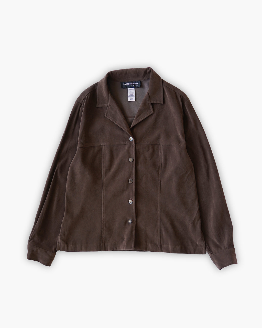 Soft Peach Skin Open Collar L/S Shirt - Brown