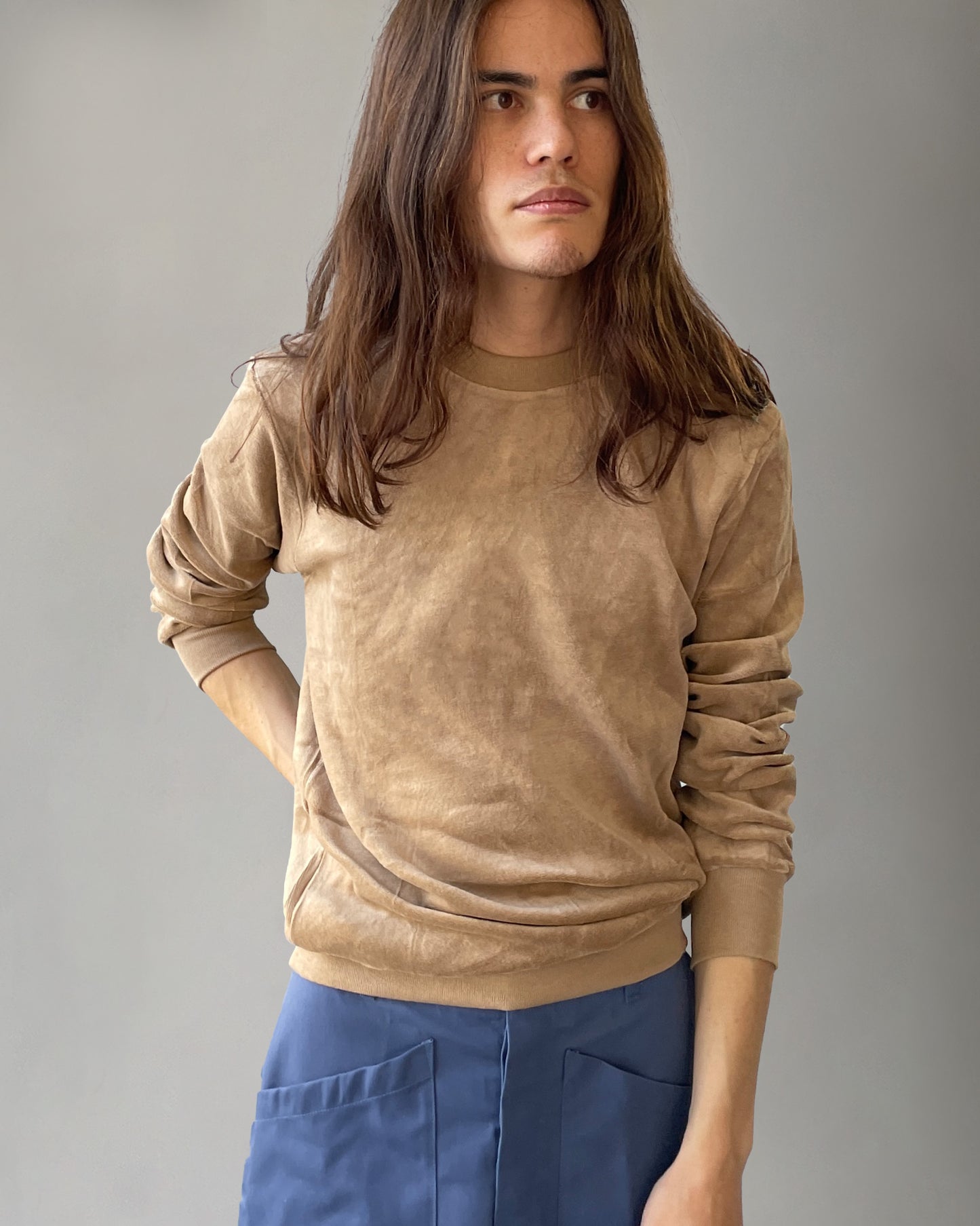 Cotton Velour Sweatshirts - Light Brown
