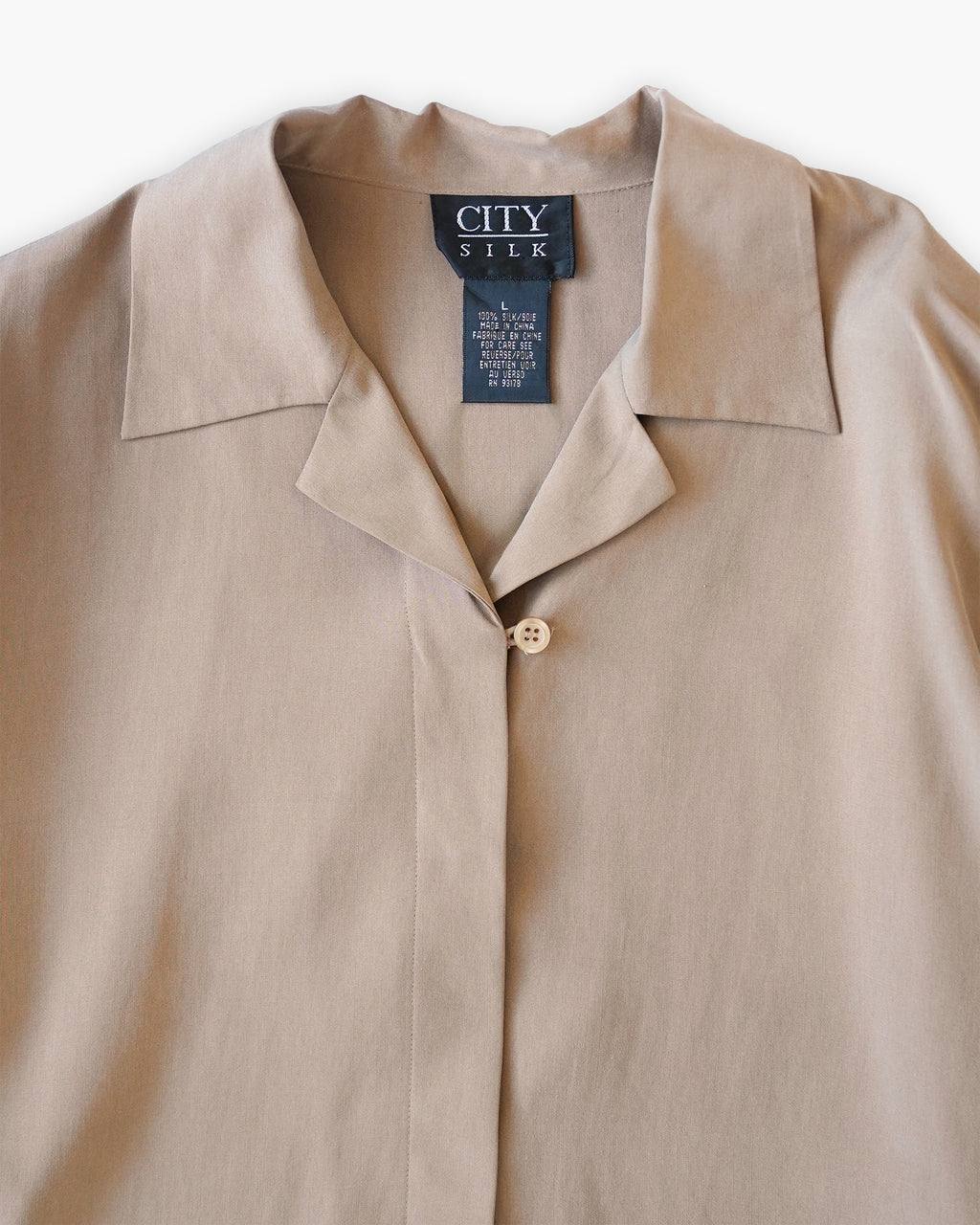 100% Silk Beige Open Collar Shirt