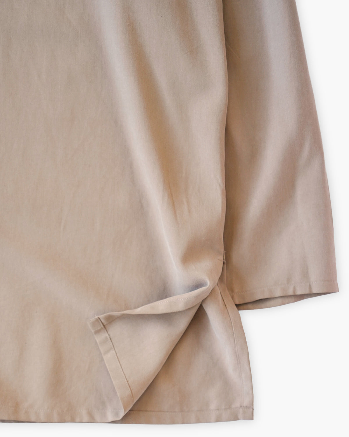 100% Silk Beige Open Collar Shirt