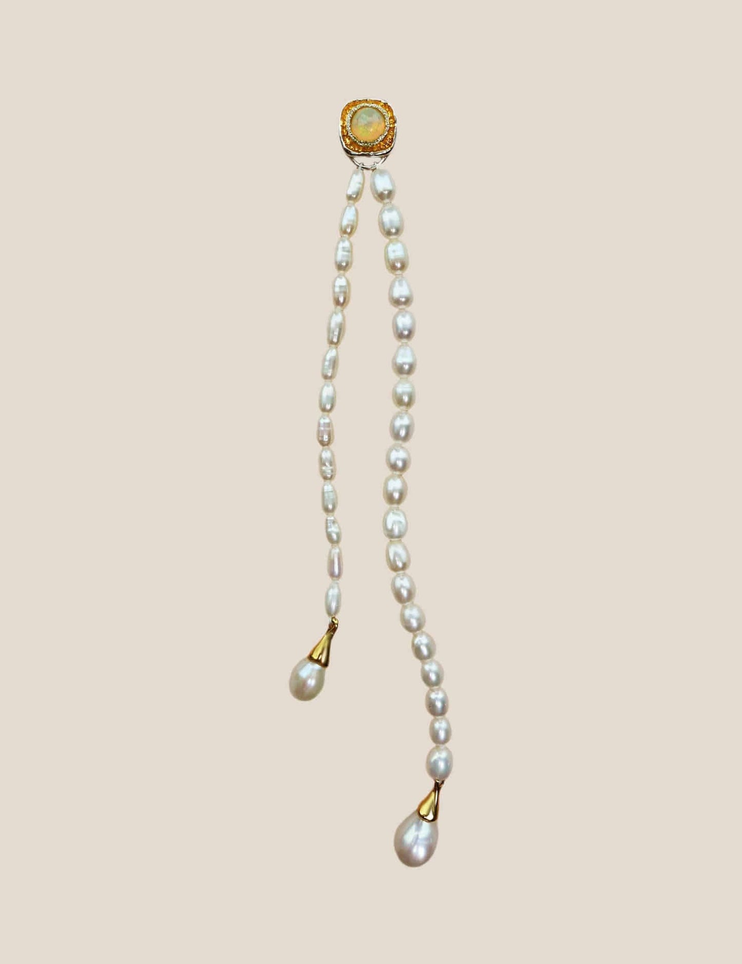 Long Drop Opal & Pearl Single Earring