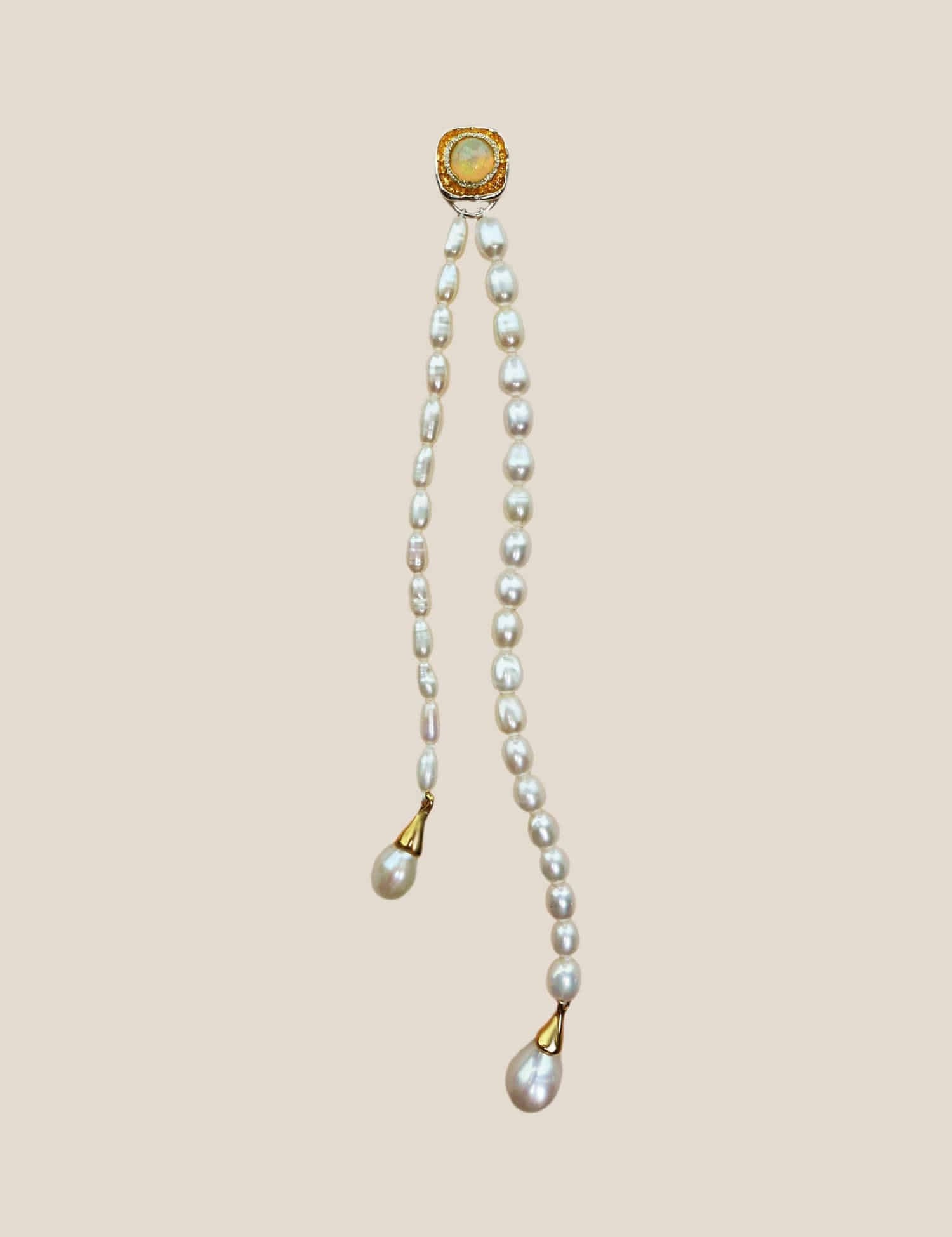 "Isabella Etou" Long Drop Opal & Pearl Single Earring