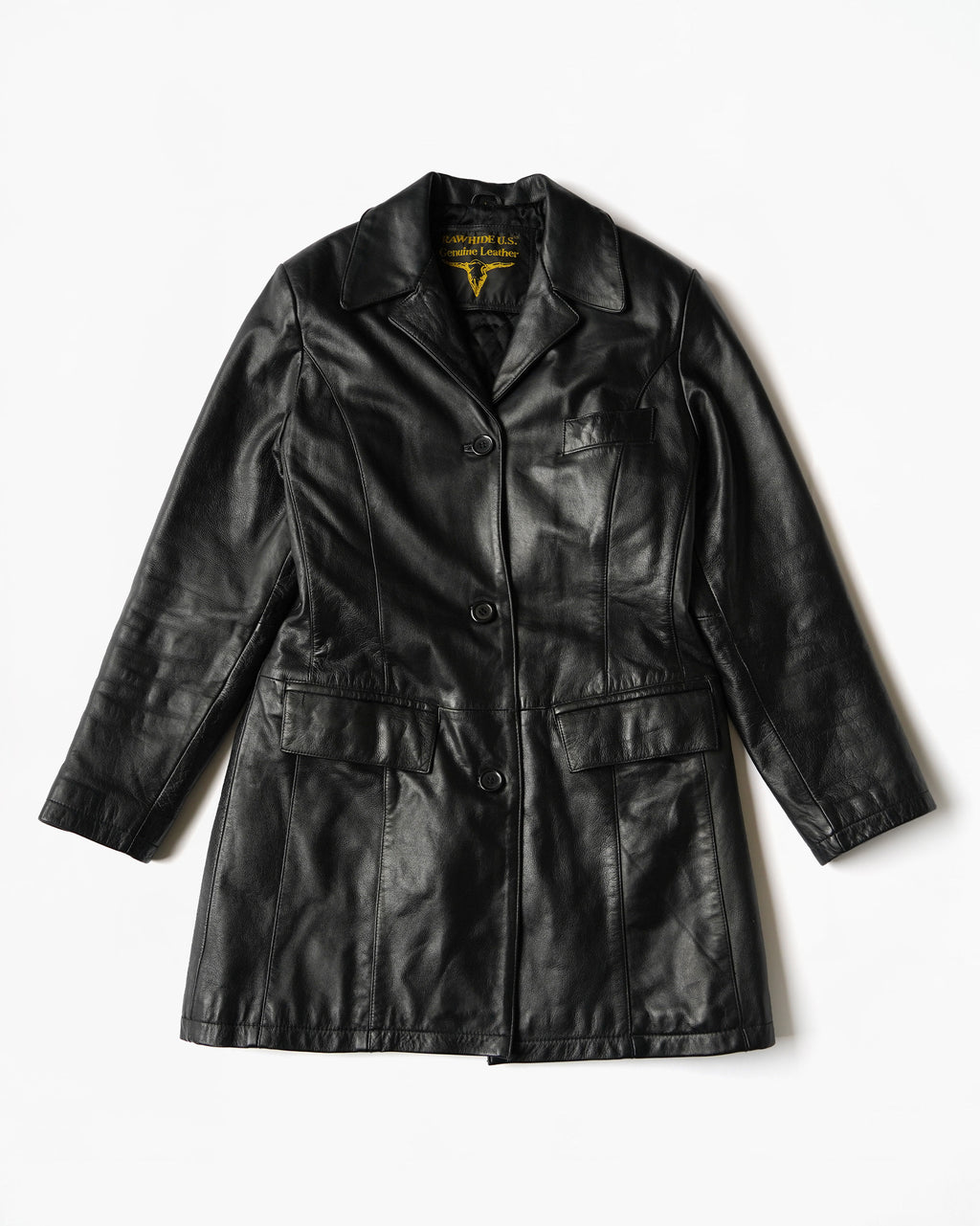 1980~90's Leather Long Jacket with Quilted Lining