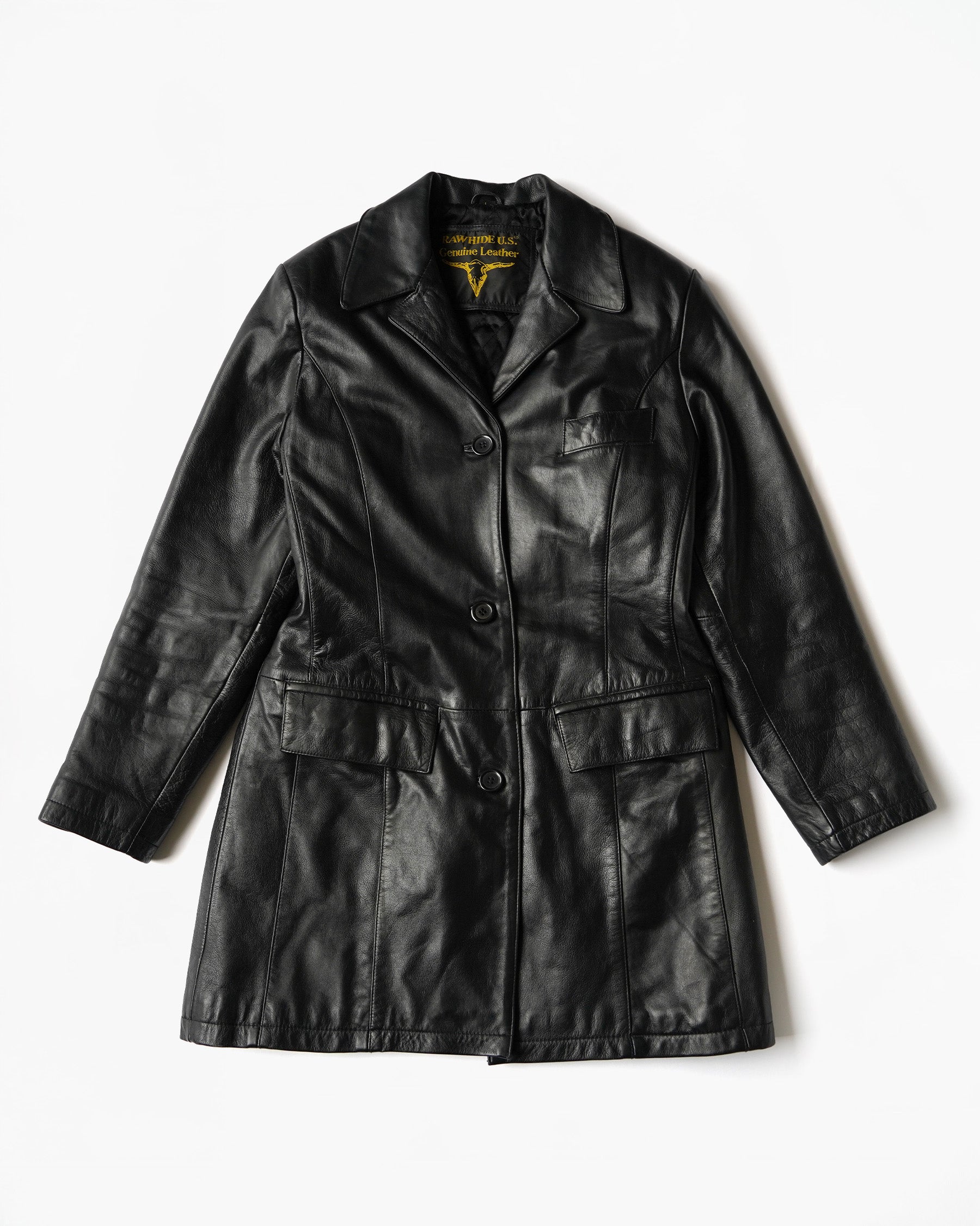 1980~90's Leather Long Jacket with Quilted Lining