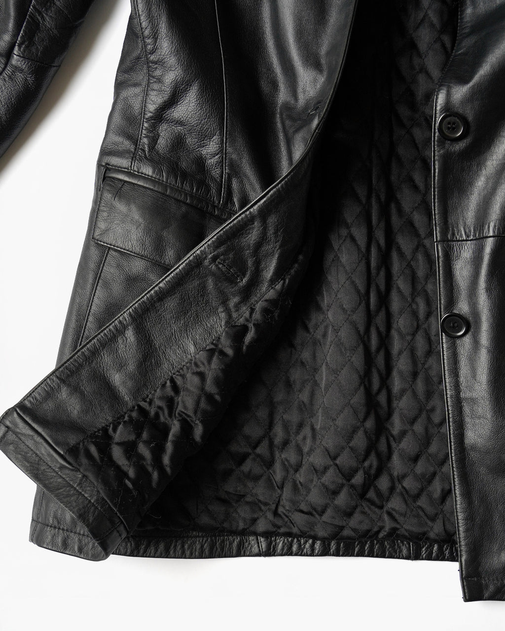 1980~90's Leather Long Jacket with Quilted Lining