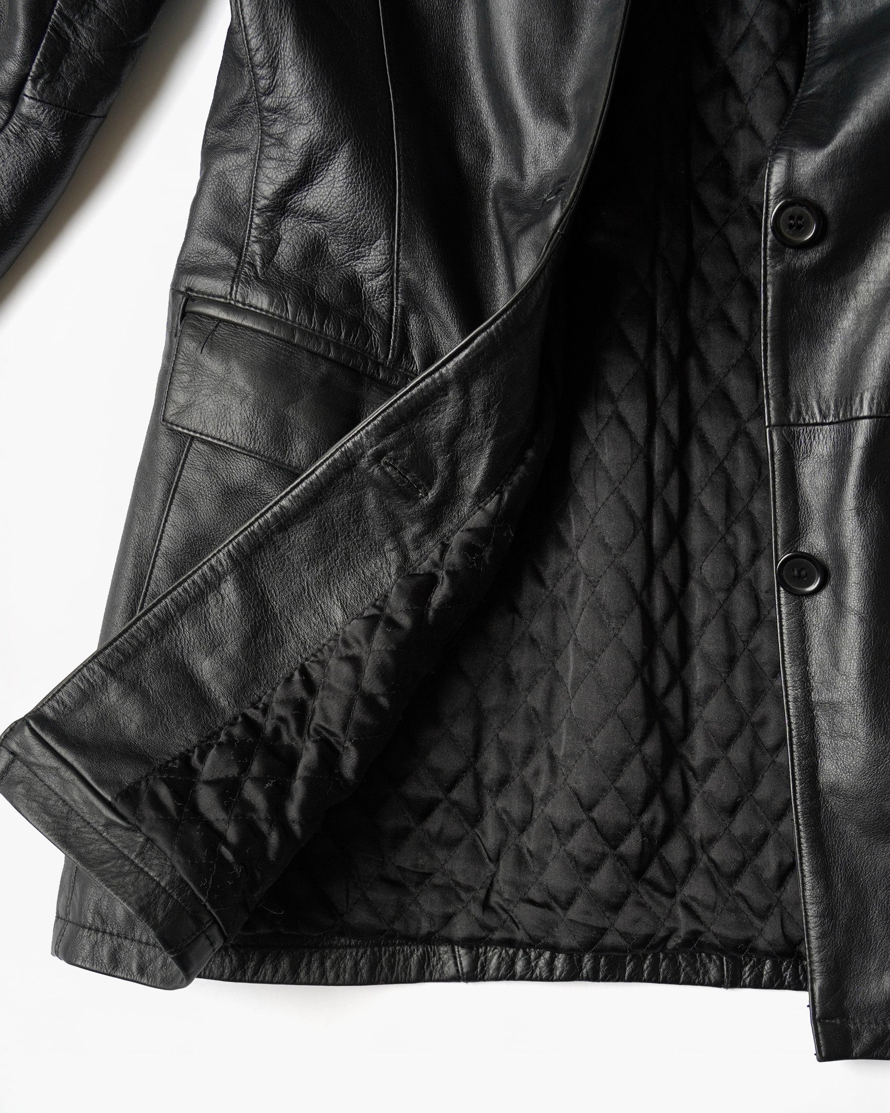 1980~90's Leather Long Jacket with Quilted Lining