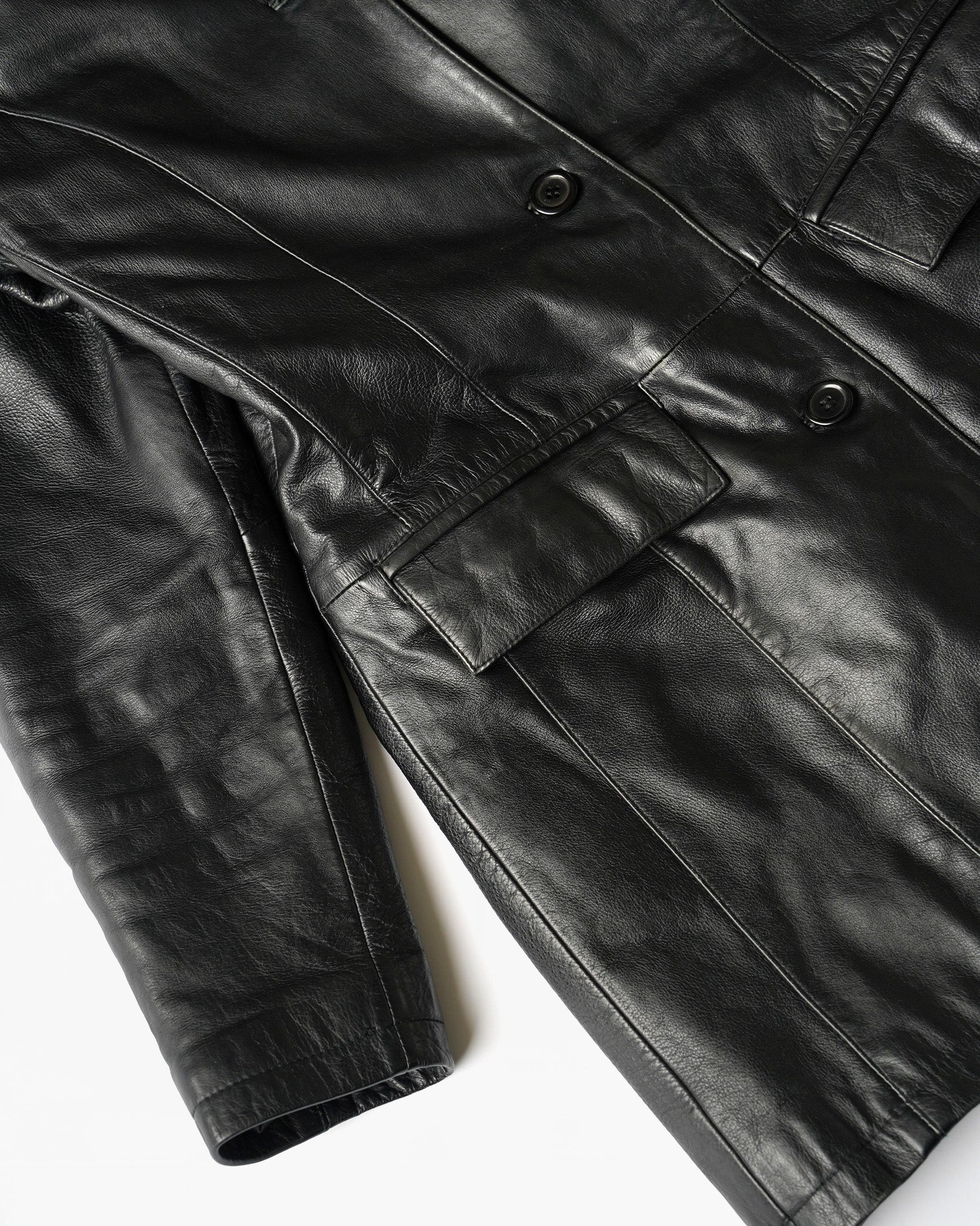 1980~90's Leather Long Jacket with Quilted Lining