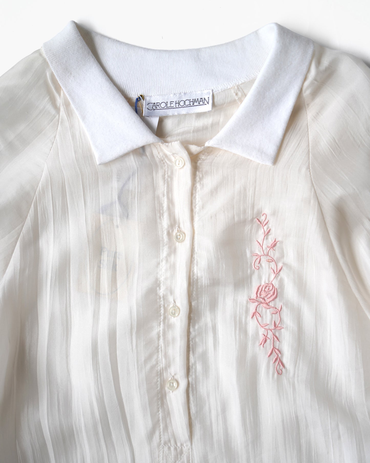 Silk Pullover Shirt with Rose Embroidery