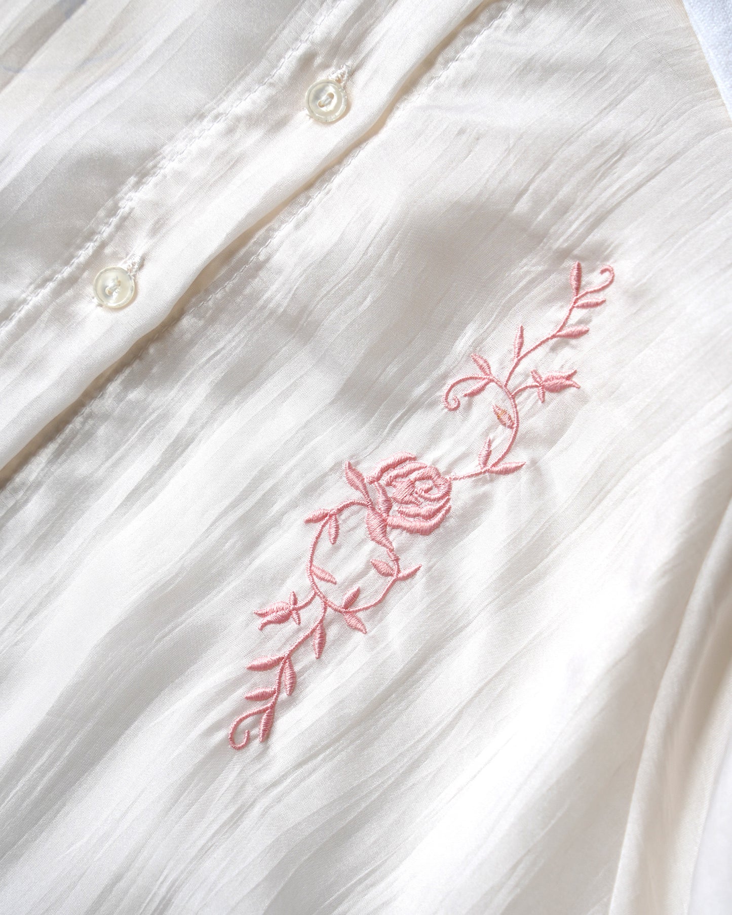Silk Pullover Shirt with Rose Embroidery