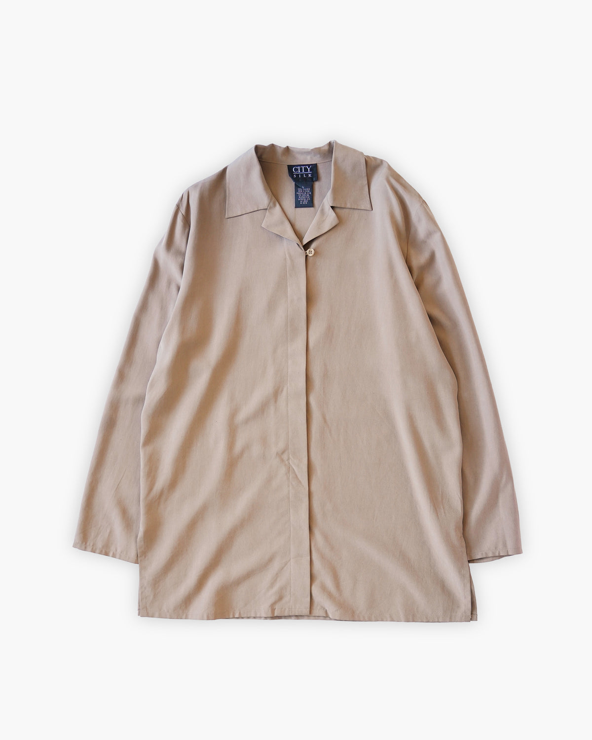 100% Silk Beige Open Collar Shirt