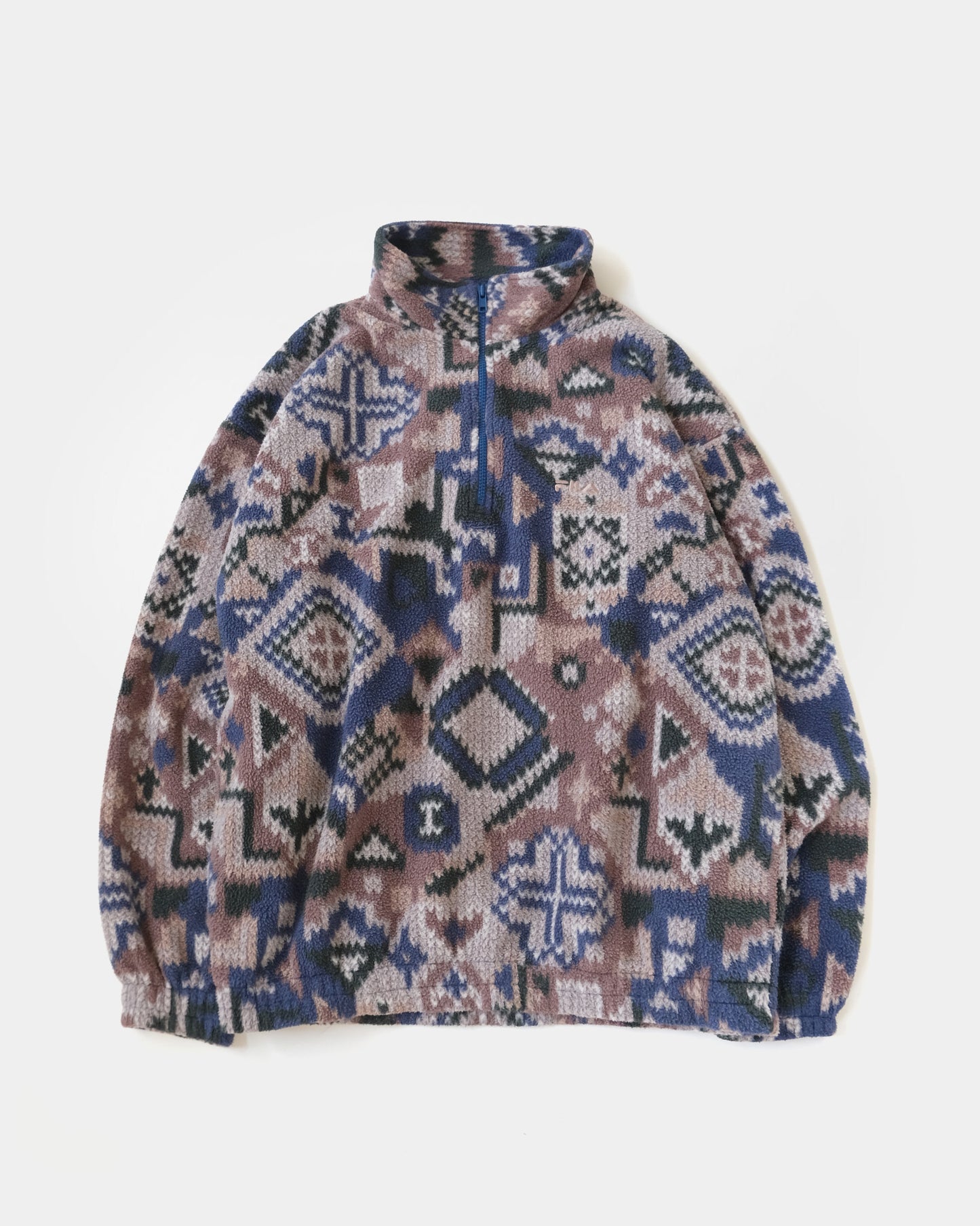 90s Patterned Fleece Zip-Up Pullover - FILA