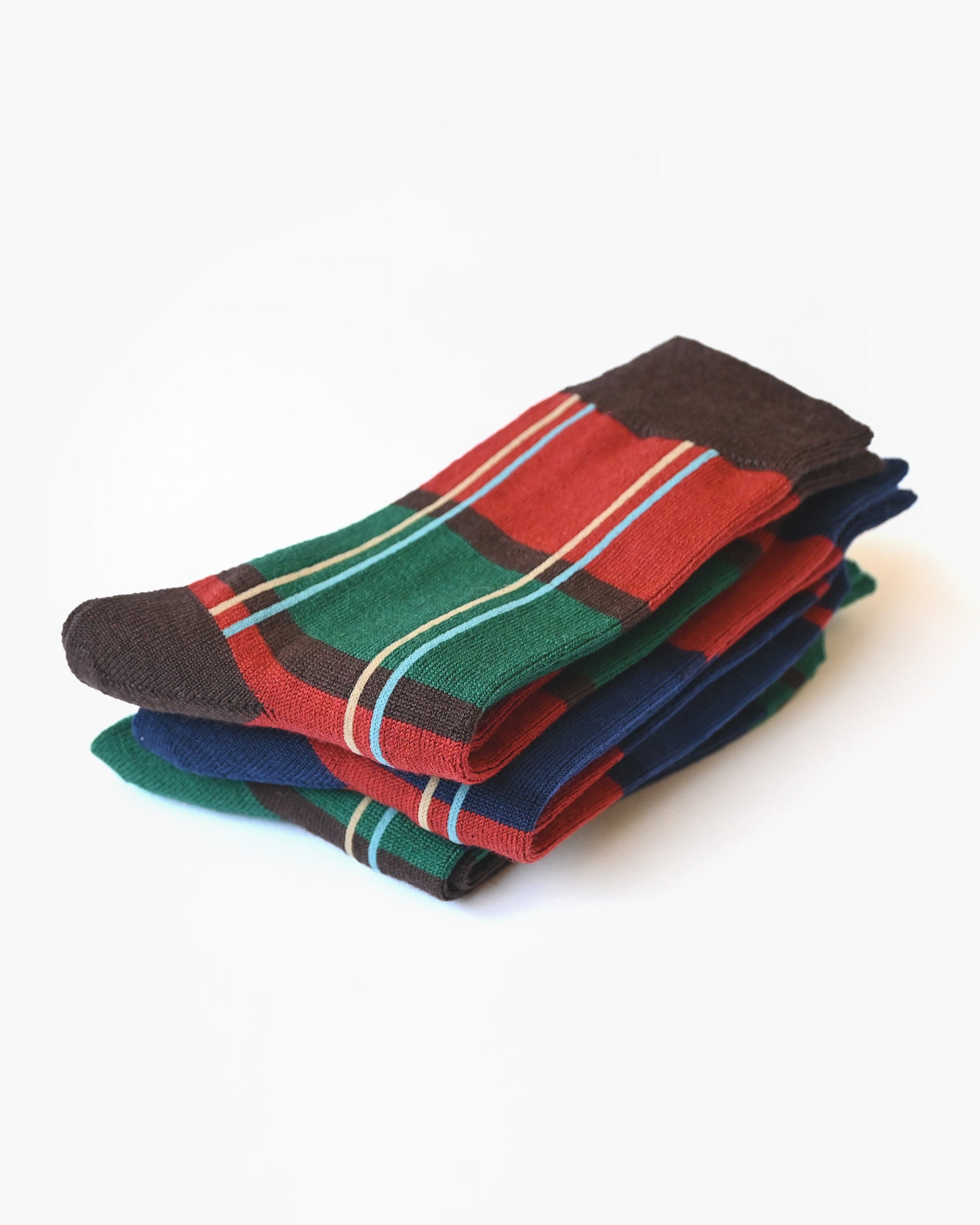 Wool Plaid Socks - Brown