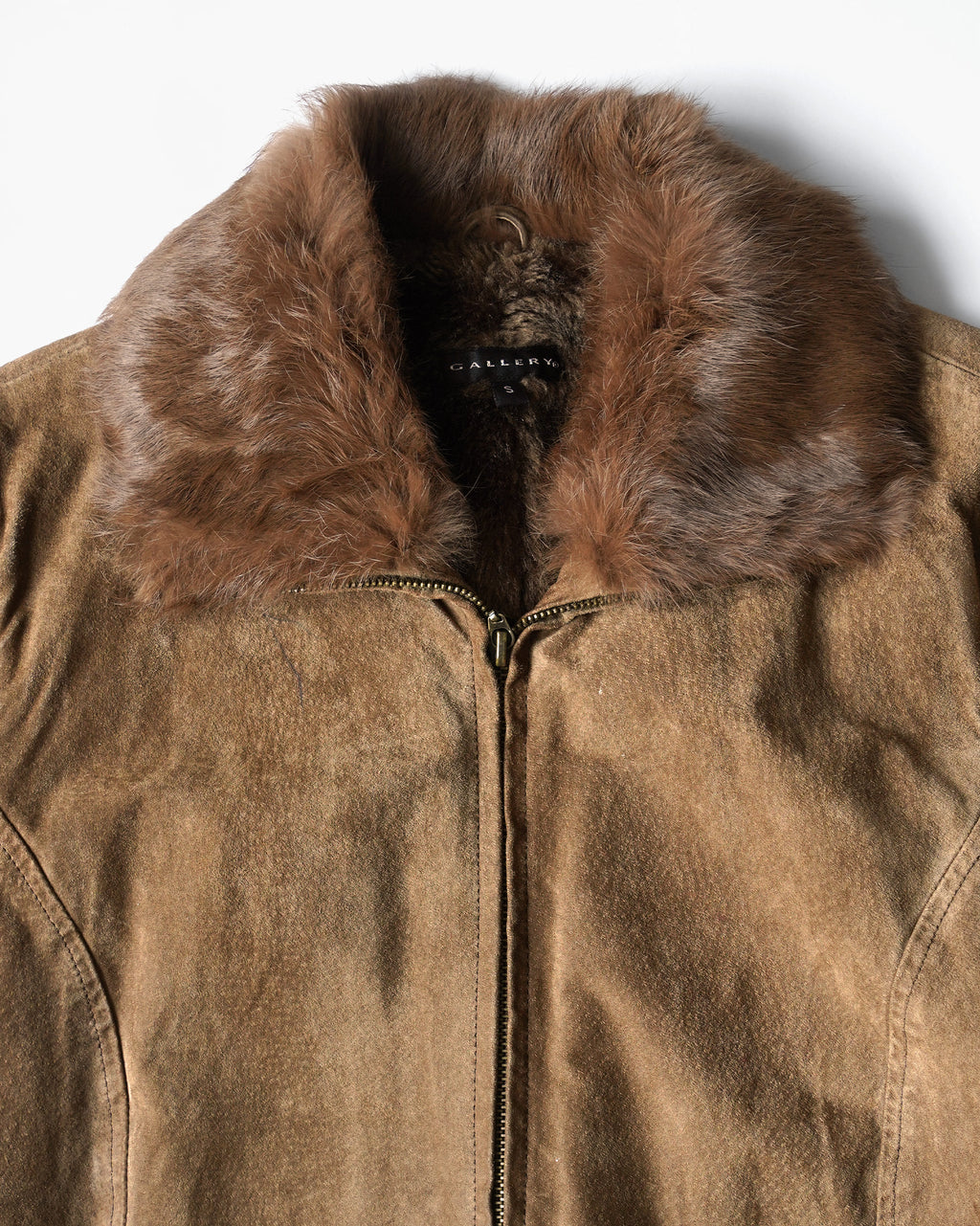 Brown Suede Leather Jacket with Faux Fur Collar