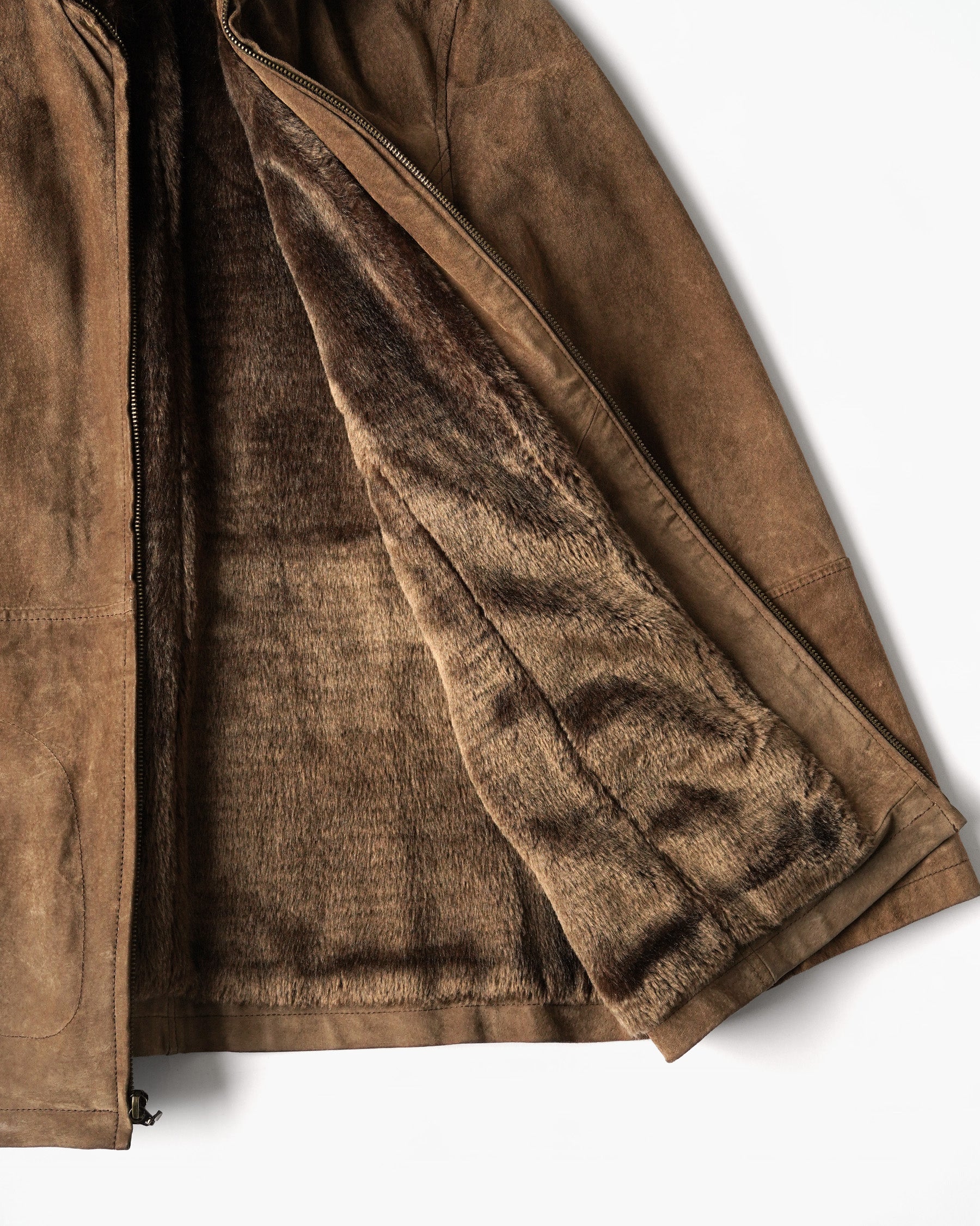 Brown Suede Leather Jacket with Faux Fur Collar