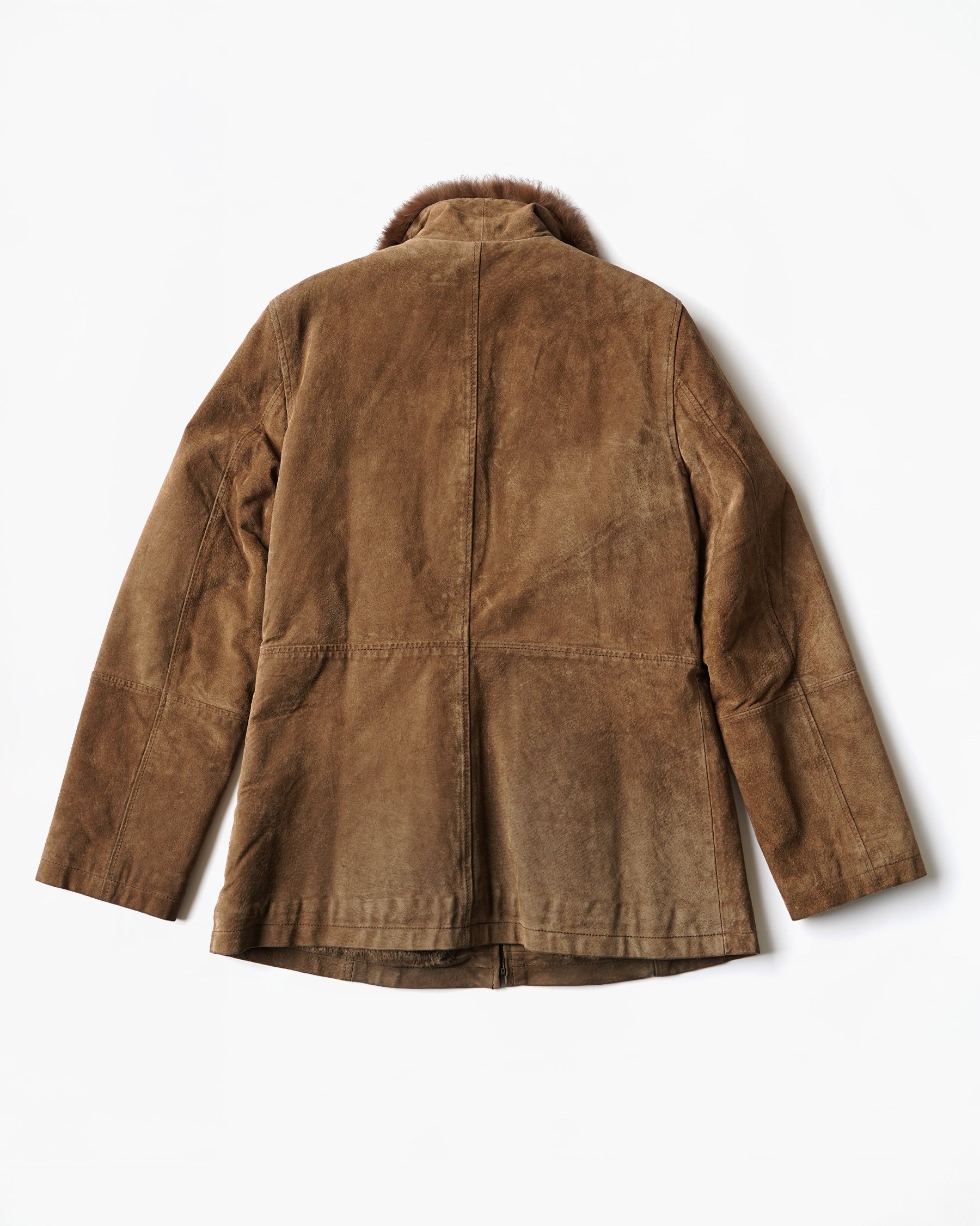 Brown Suede Leather Jacket with Faux Fur Collar