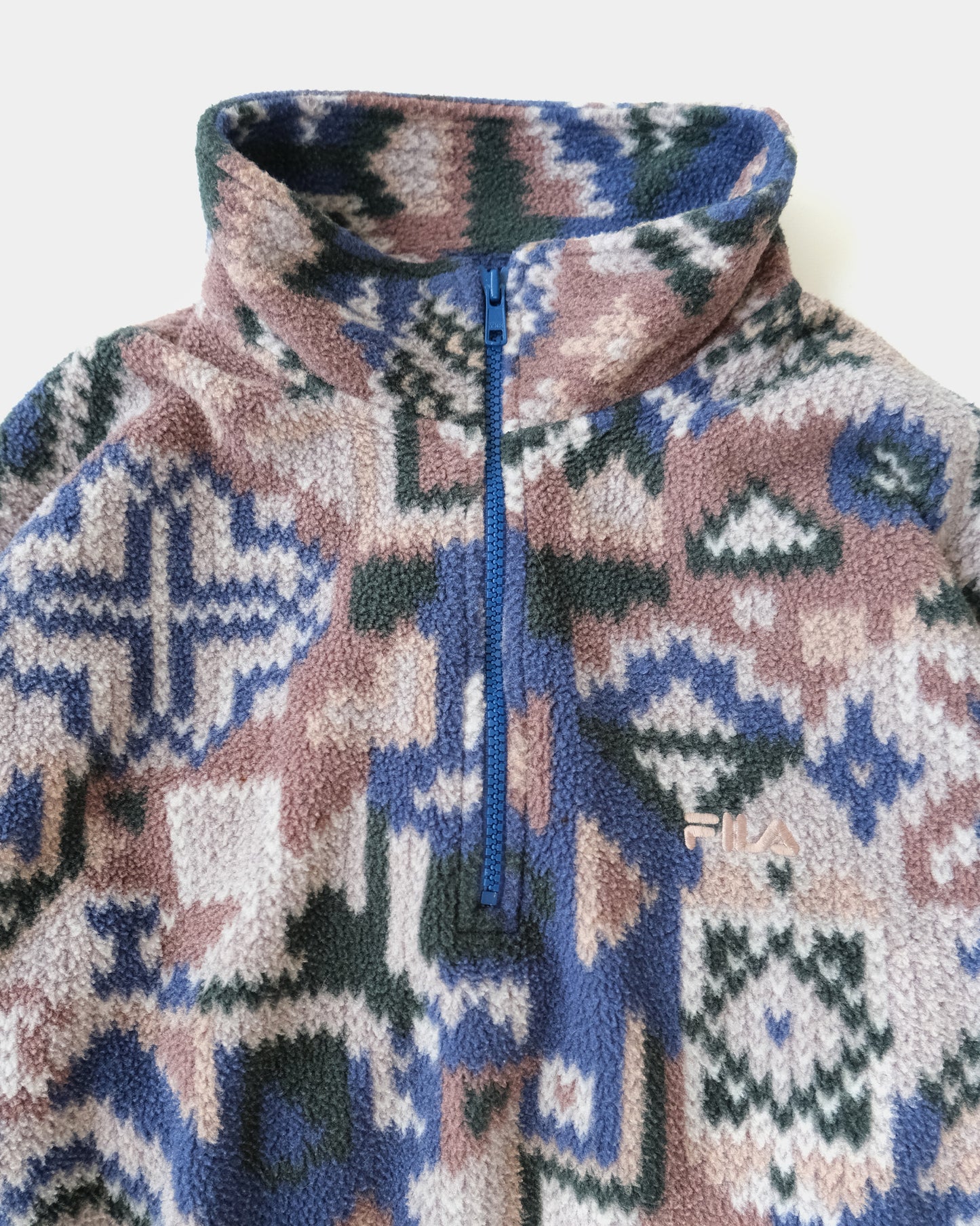 90s Patterned Fleece Zip-Up Pullover - FILA