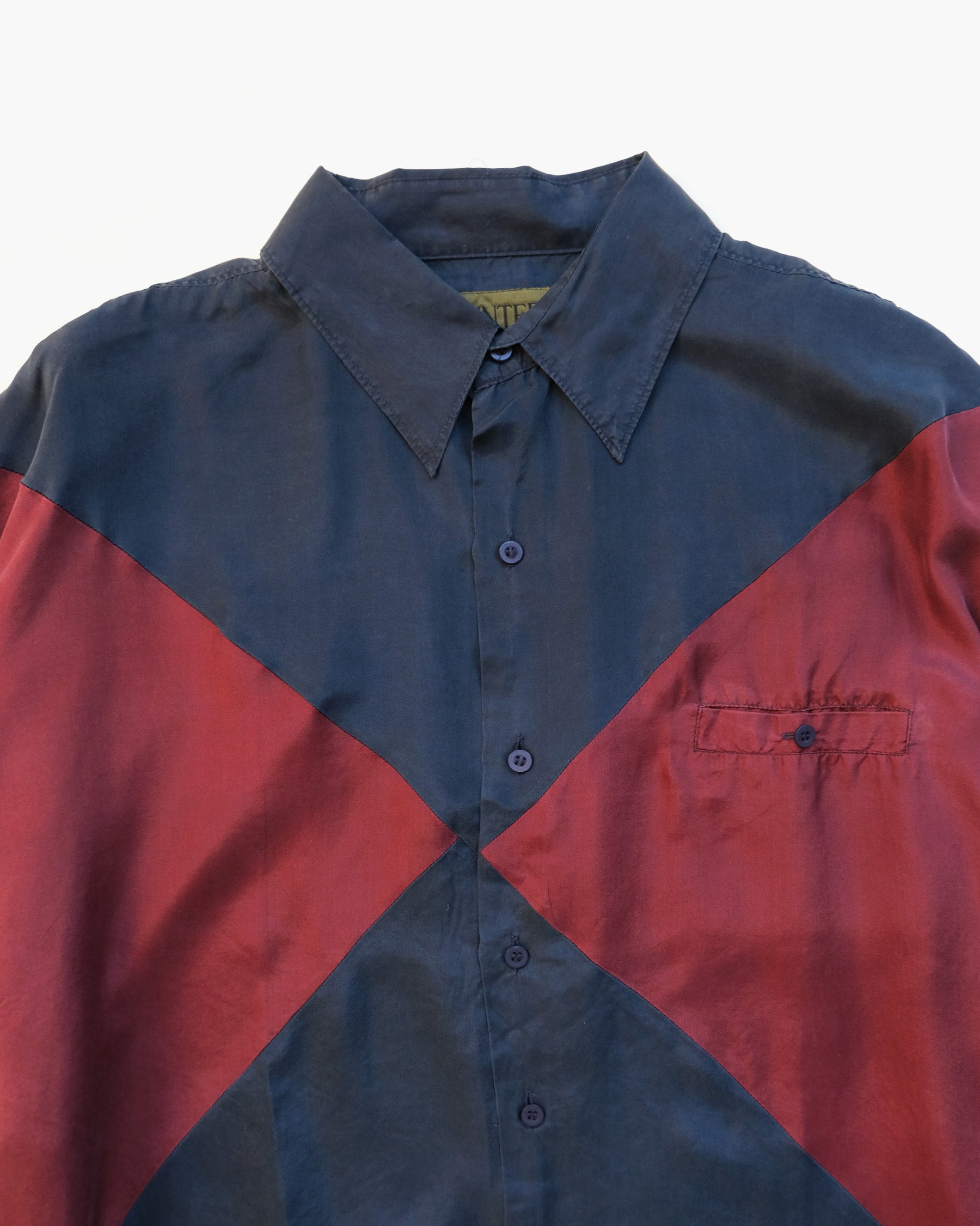 100% Silk Shirts - Navy x Wine
