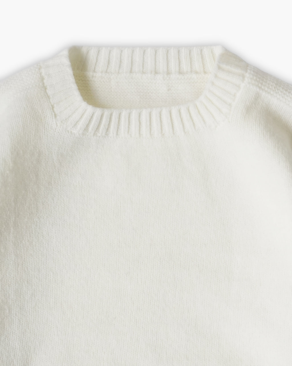 Wool Plain Crew Neck White Sweater