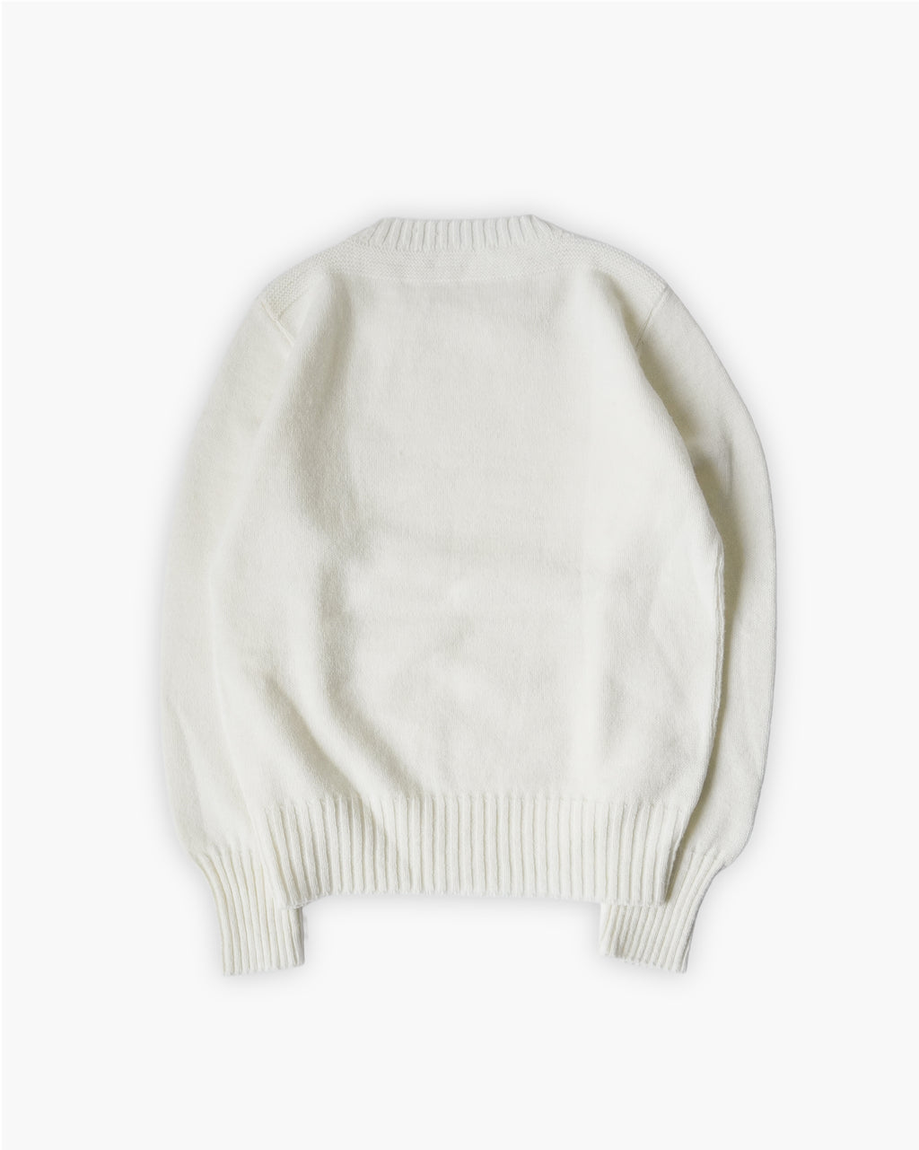 Wool Plain Crew Neck White Sweater