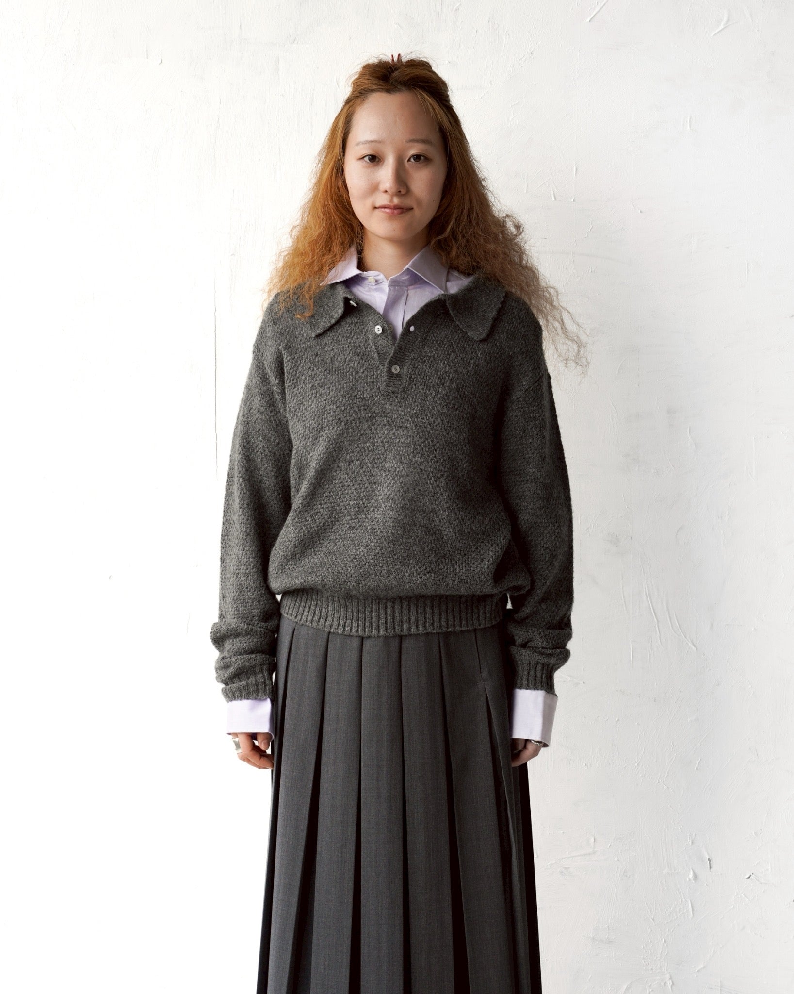 404 Mohair Blend Knit Polo - Gray