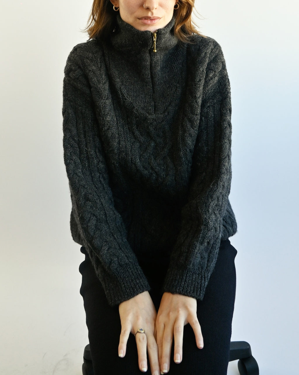 Cable Zip-up Knit Pullover