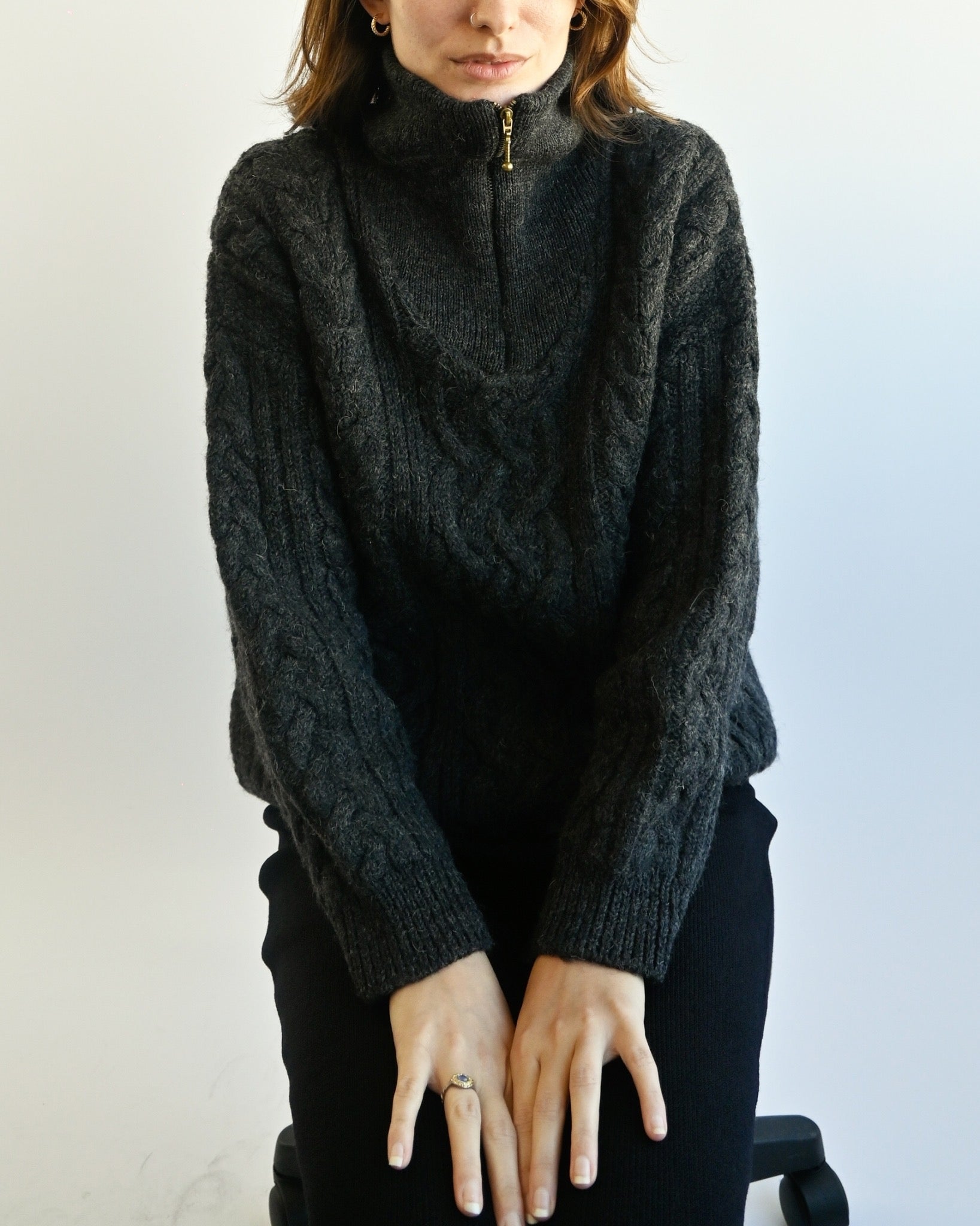Cable Zip-up Knit Pullover