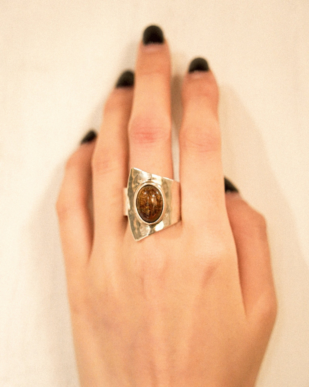 Brown Amber Silver Ring (SVR2502)