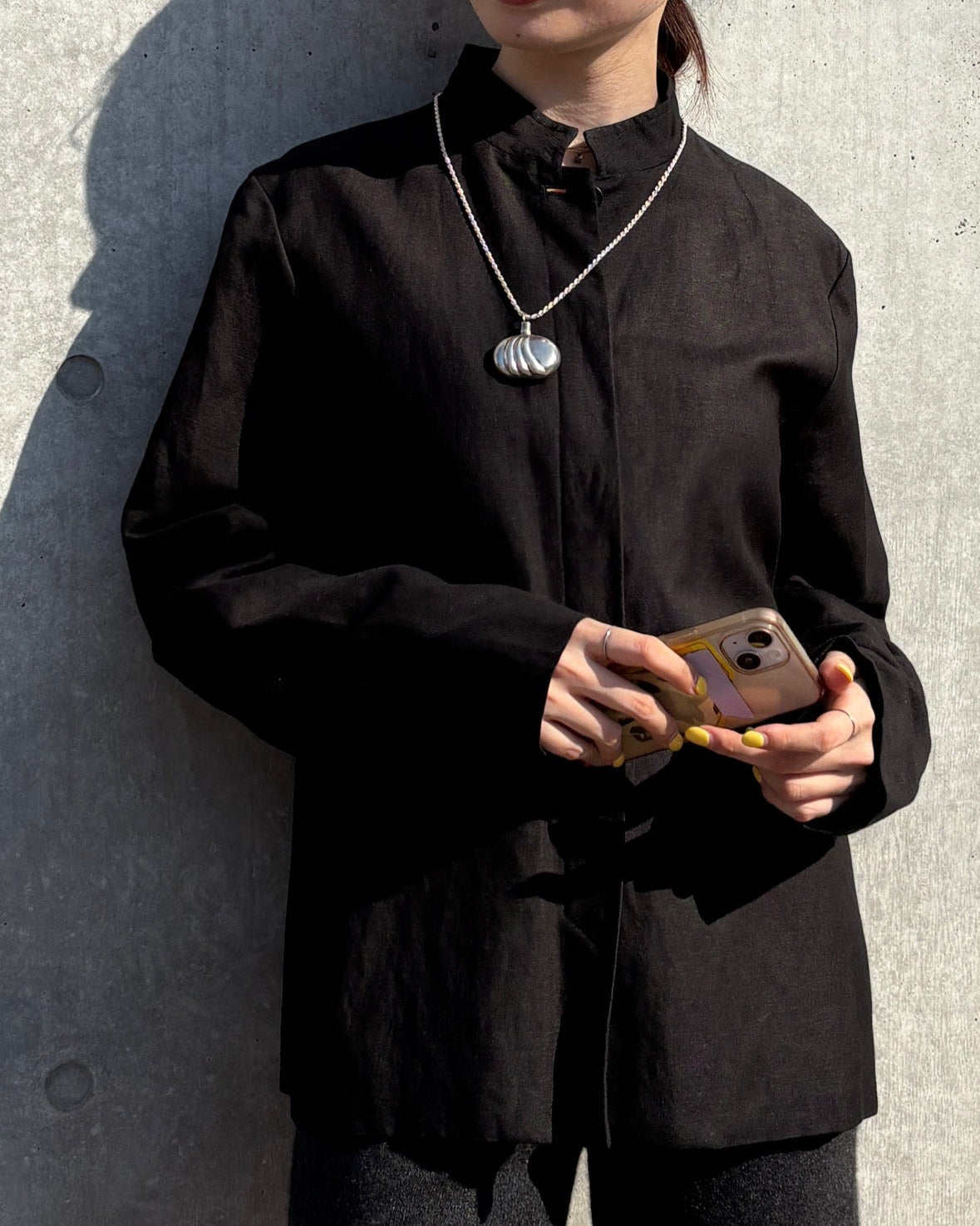 Linen × Rayon Band Collar Jacket