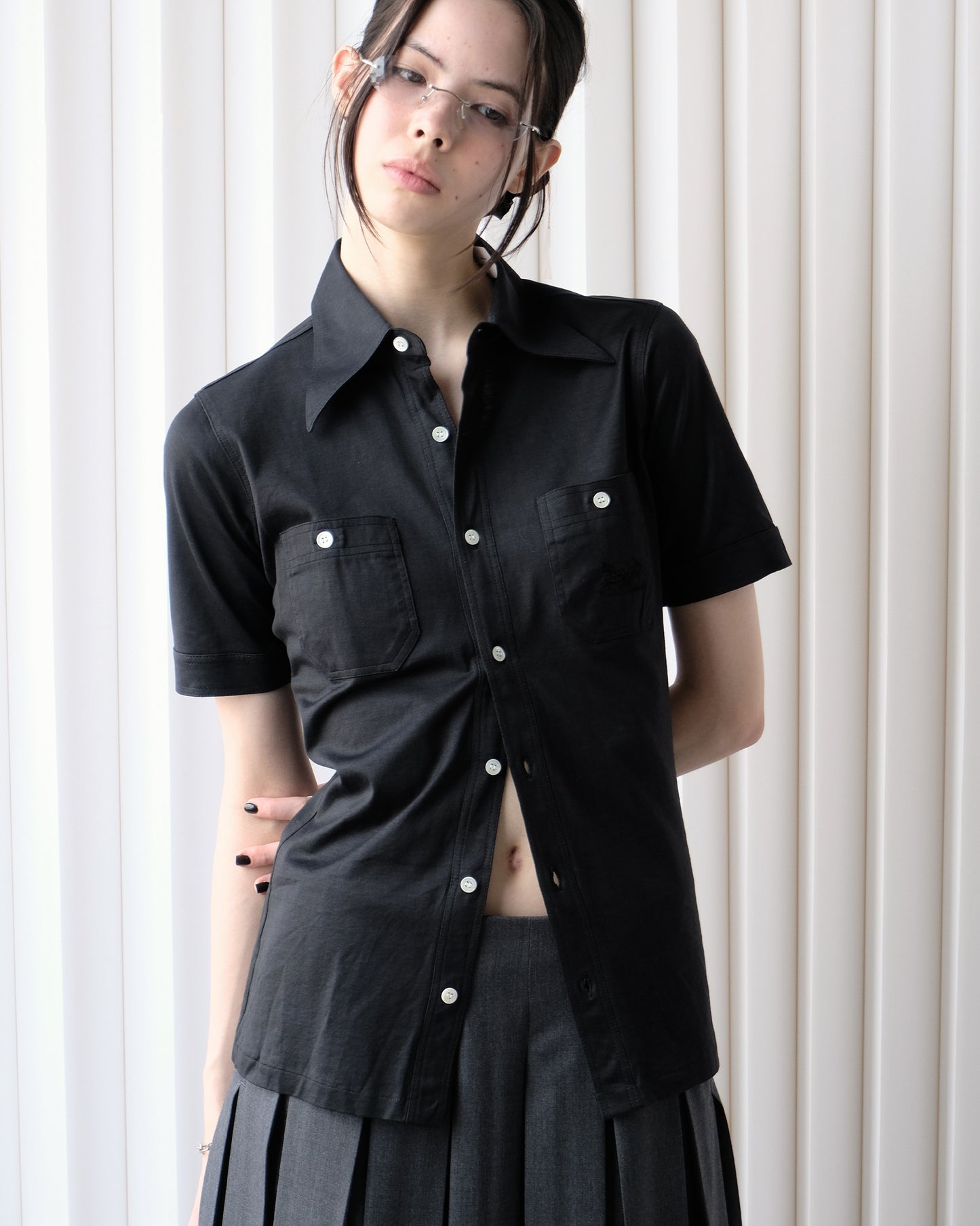 "OLD CELINE" Half Sleeve Shirt - Black