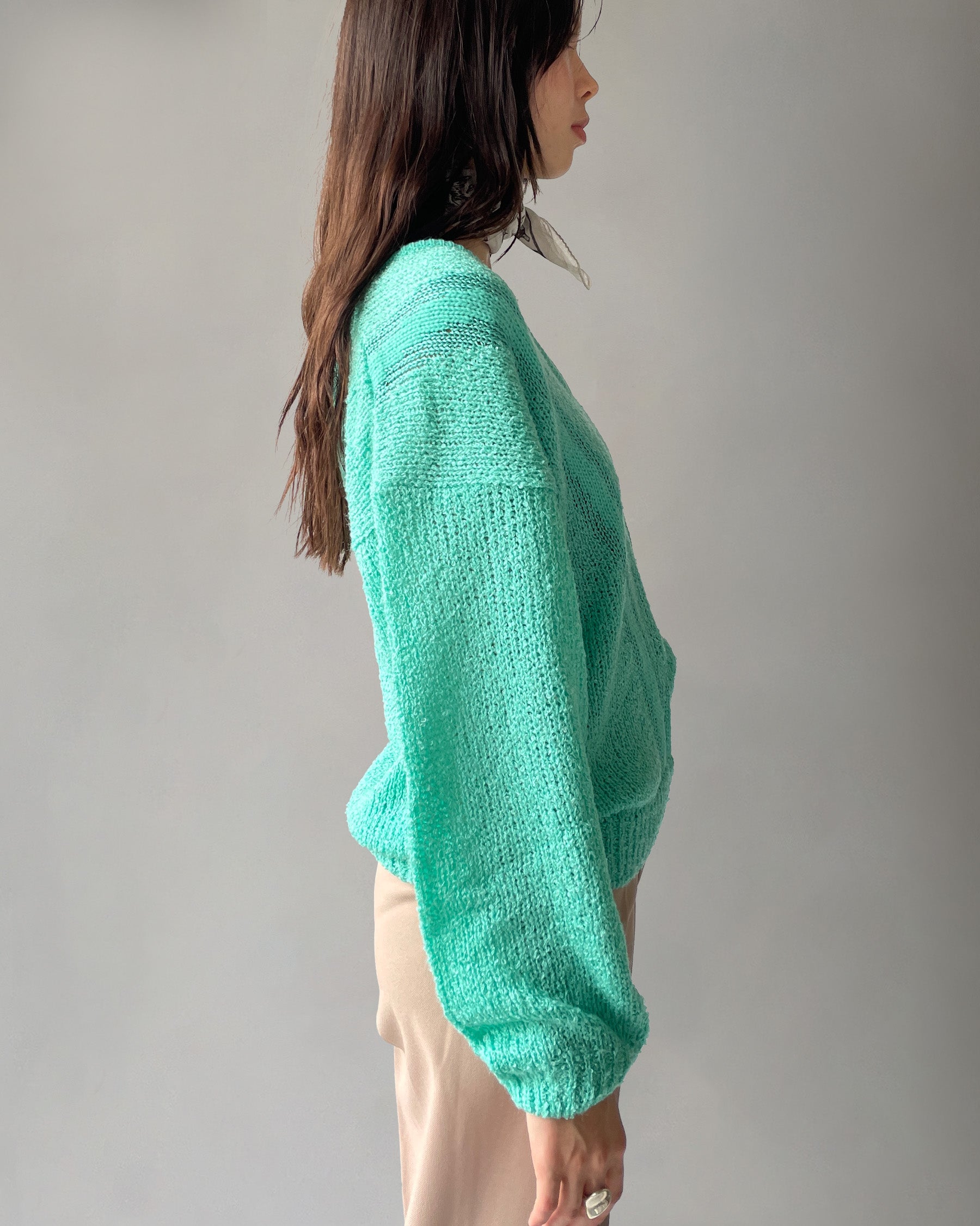 V-neck Acrylic Knit - Skyblue