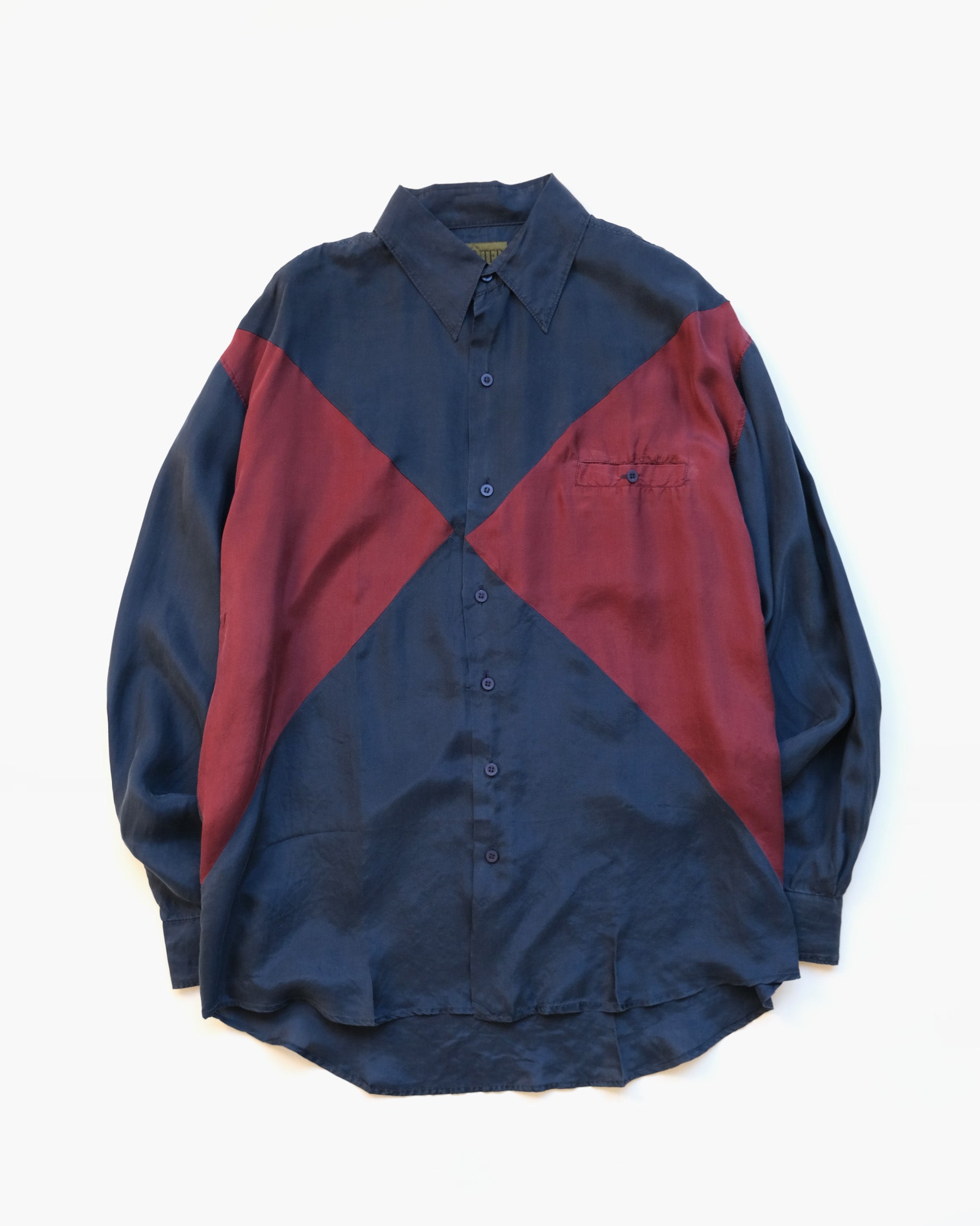 100% Silk Shirts - Navy x Wine