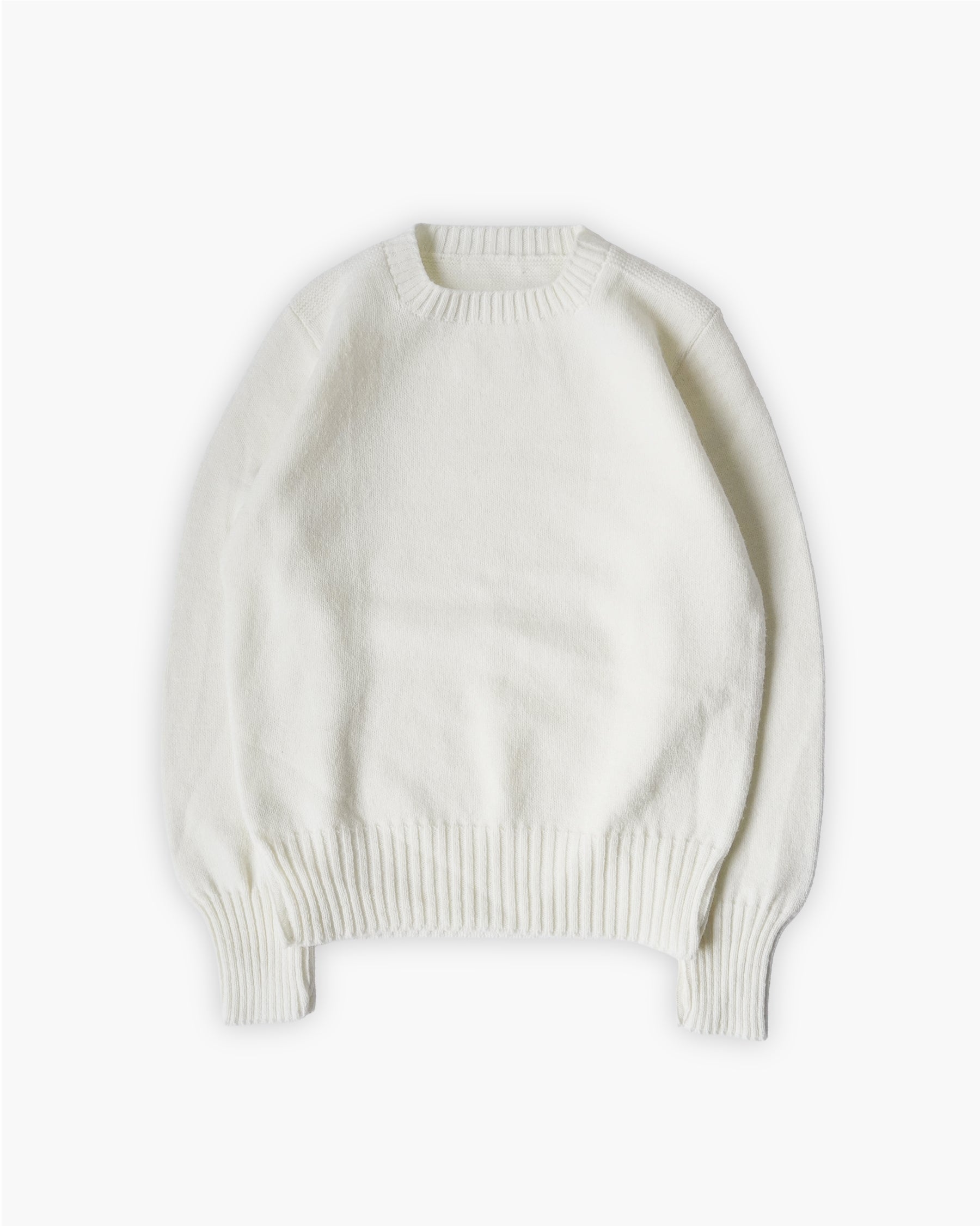 Wool Plain Crew Neck White Sweater