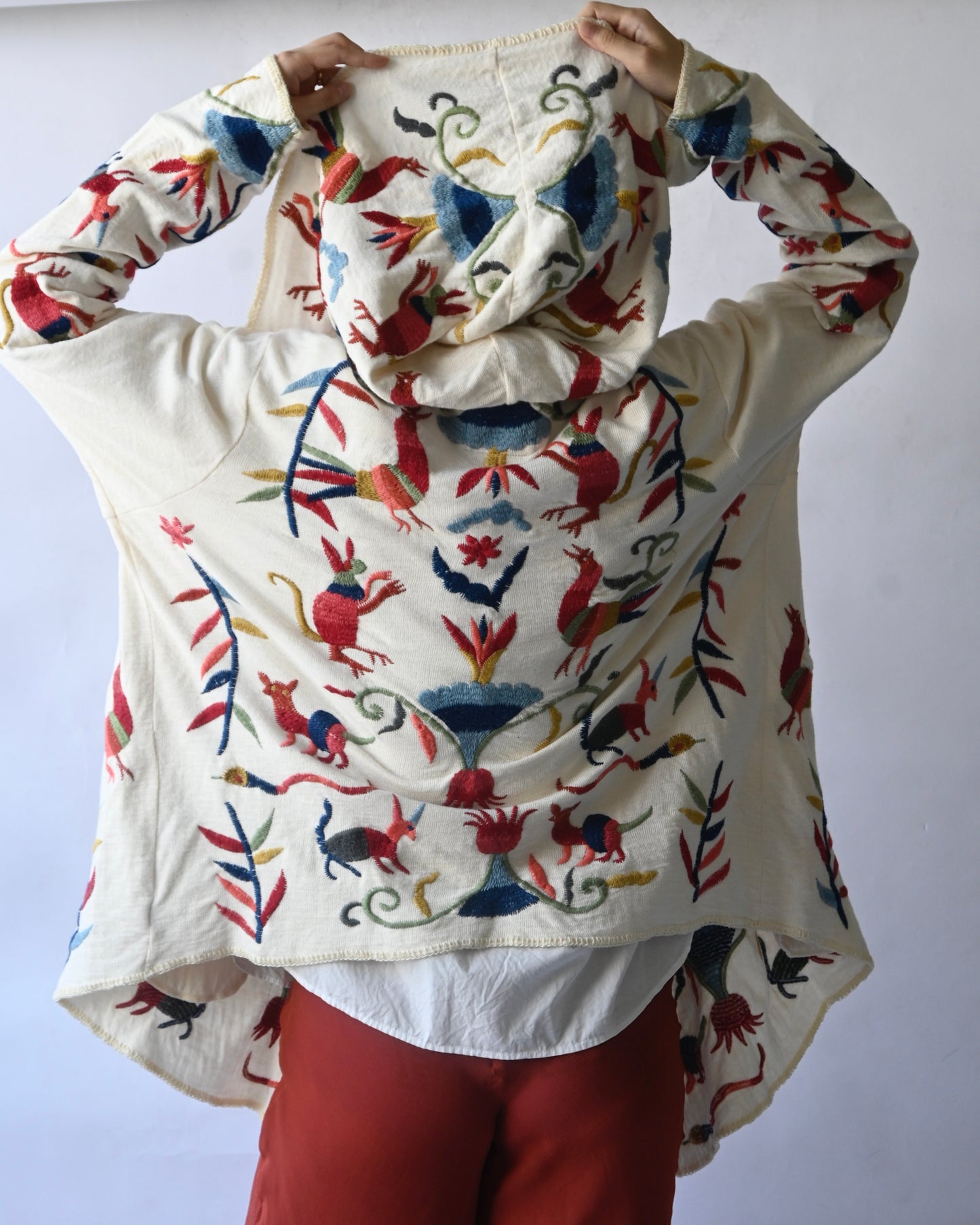 Embroidered  Cotton Hoodie Cardigan