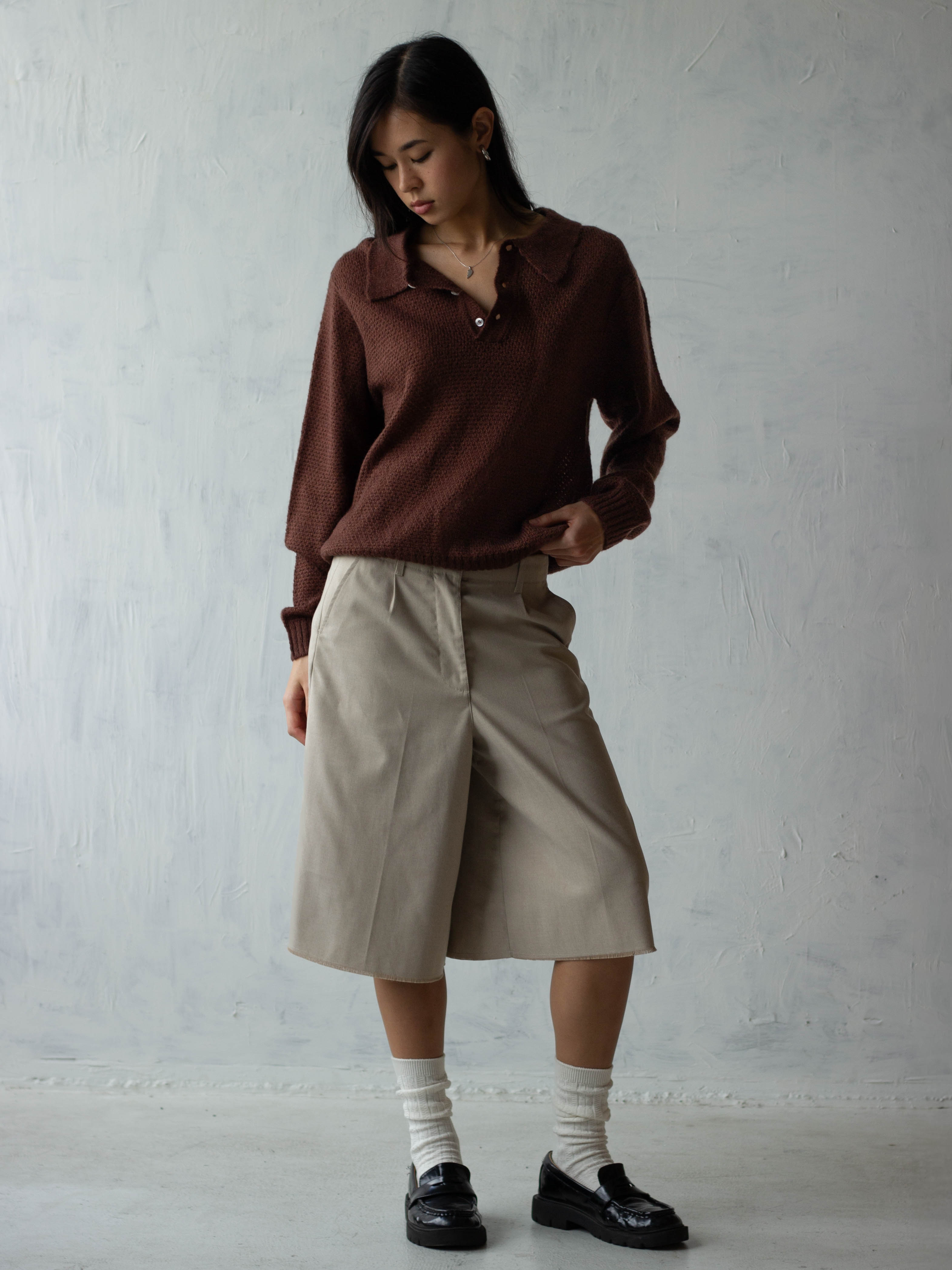 [Pre-order] Mohair Blend Knit Polo - Brown