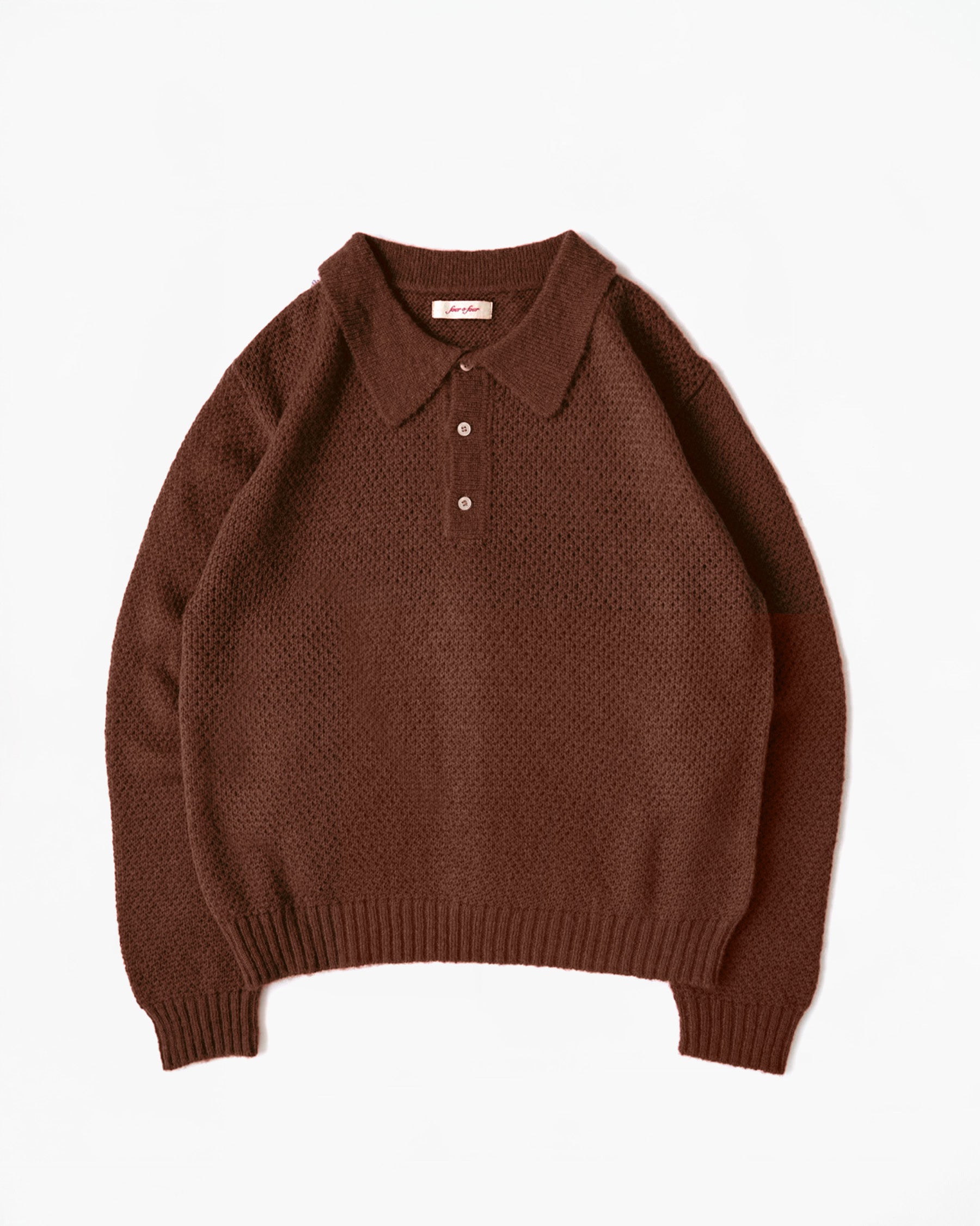Mohair Blend Knit Polo - Brown