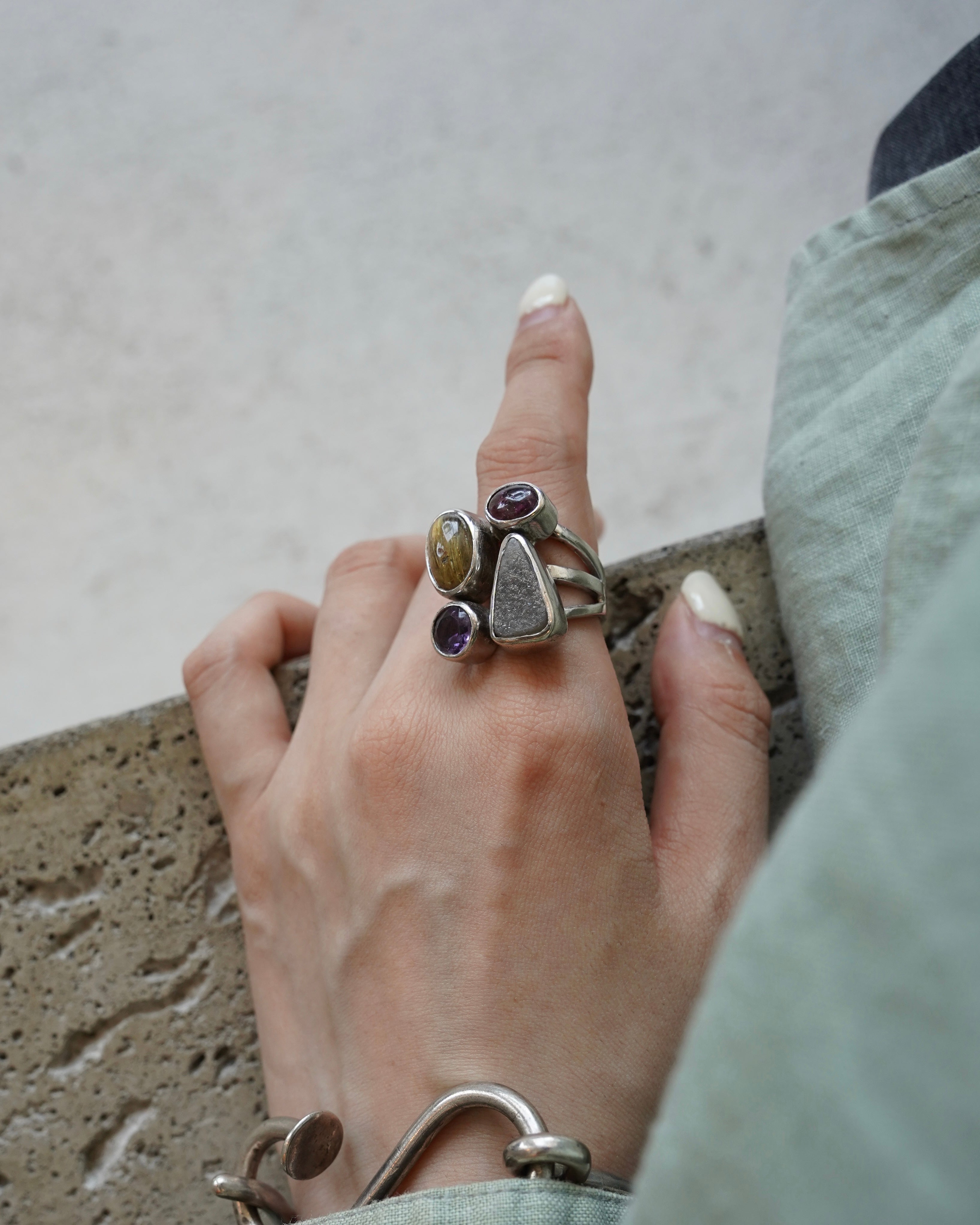 Silver Multi Stone Statement Ring (SVR-26031)