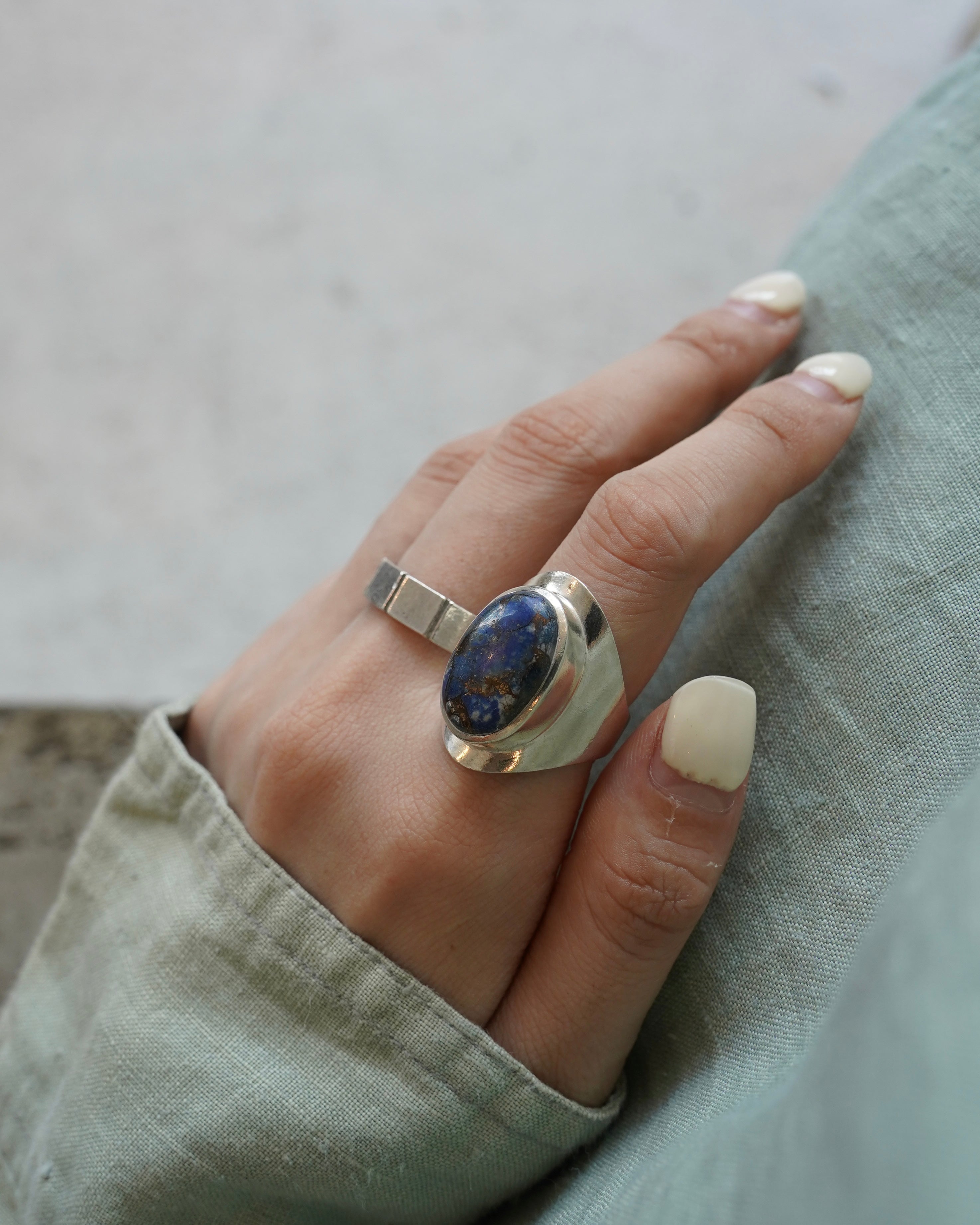 Blue Stone Oval Silver Ring (SVR-26036)