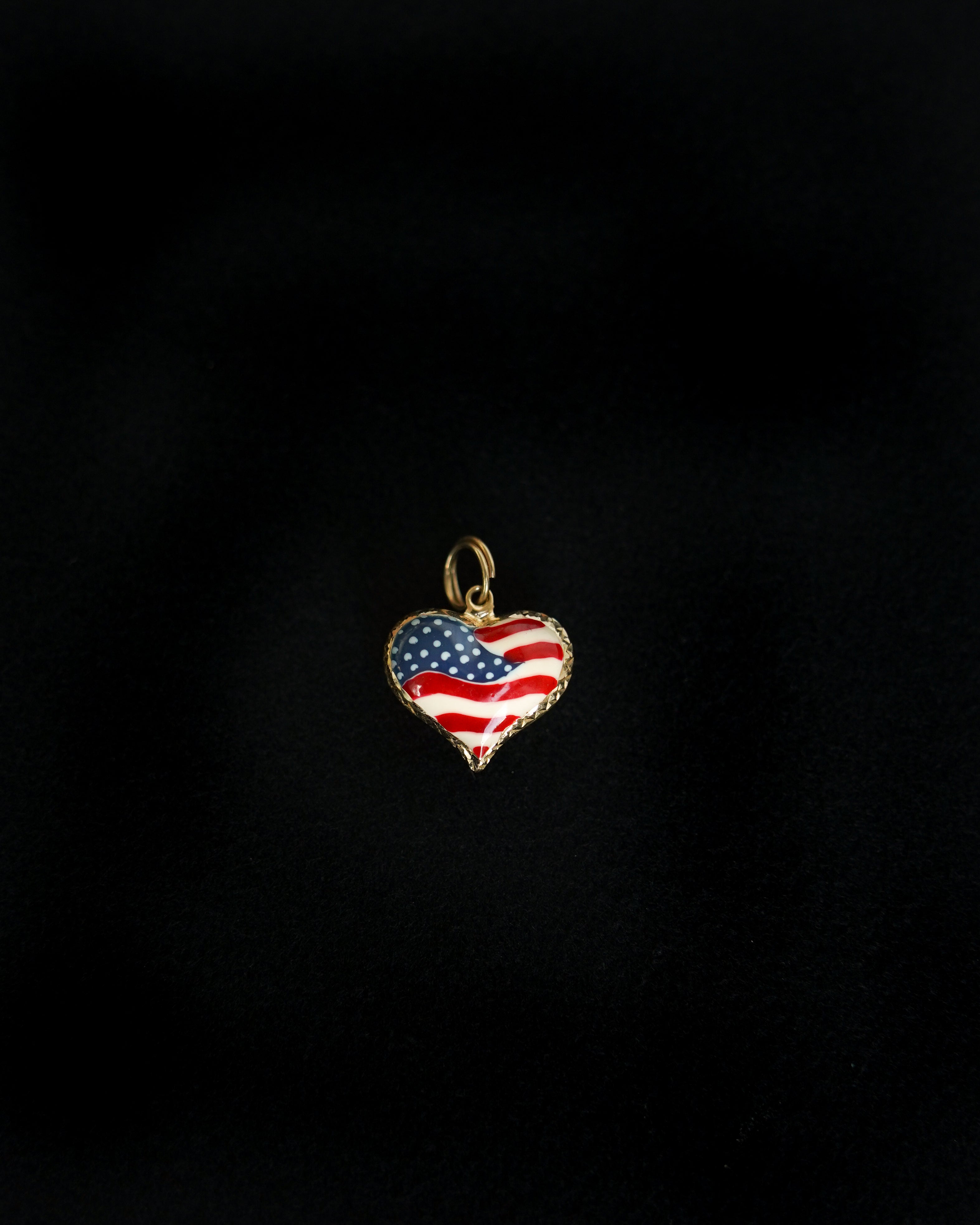 14K Gold USA Flag Heart Charm