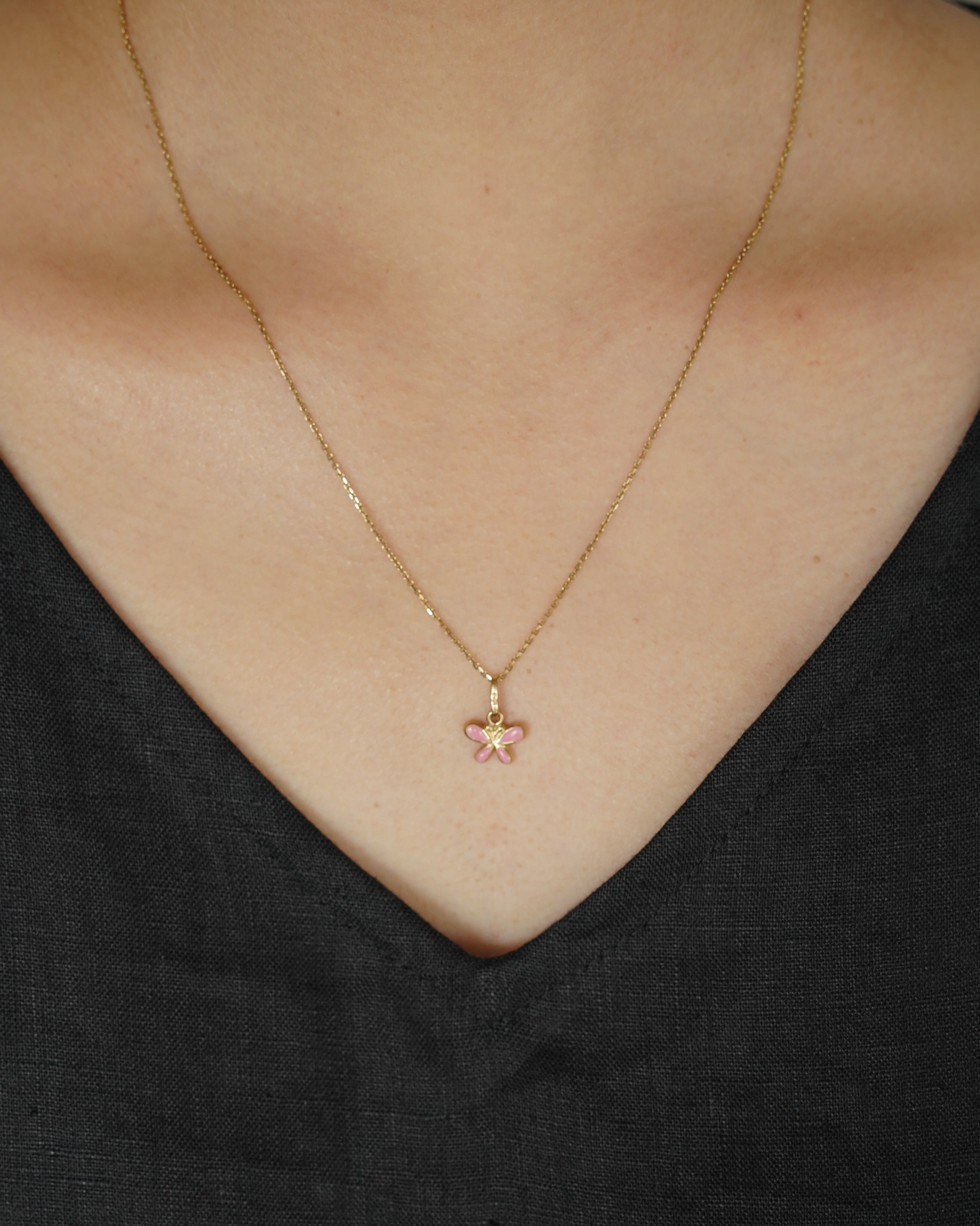 14K Gold Pink Butterfly Charm