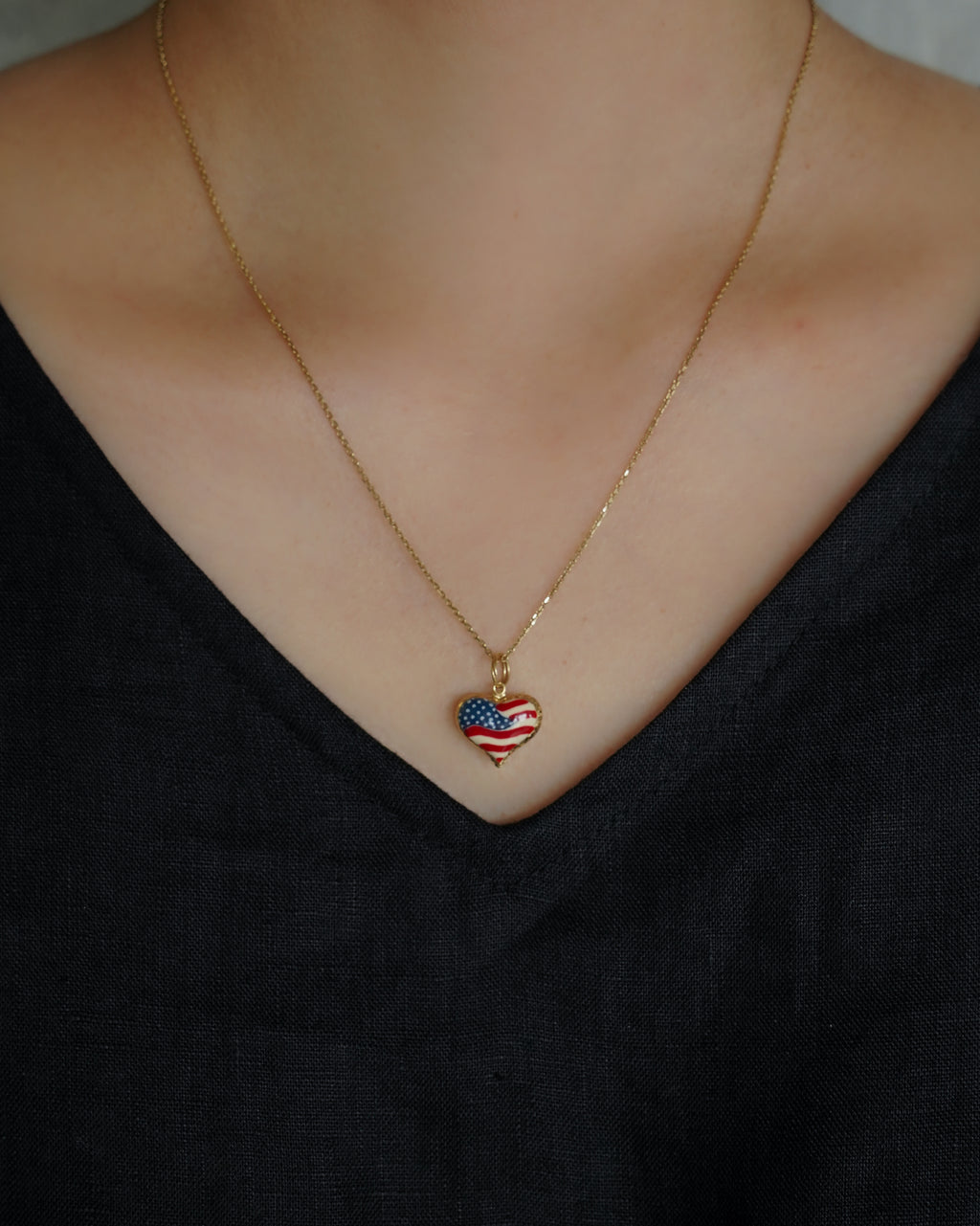 14K Gold USA Flag Heart Charm