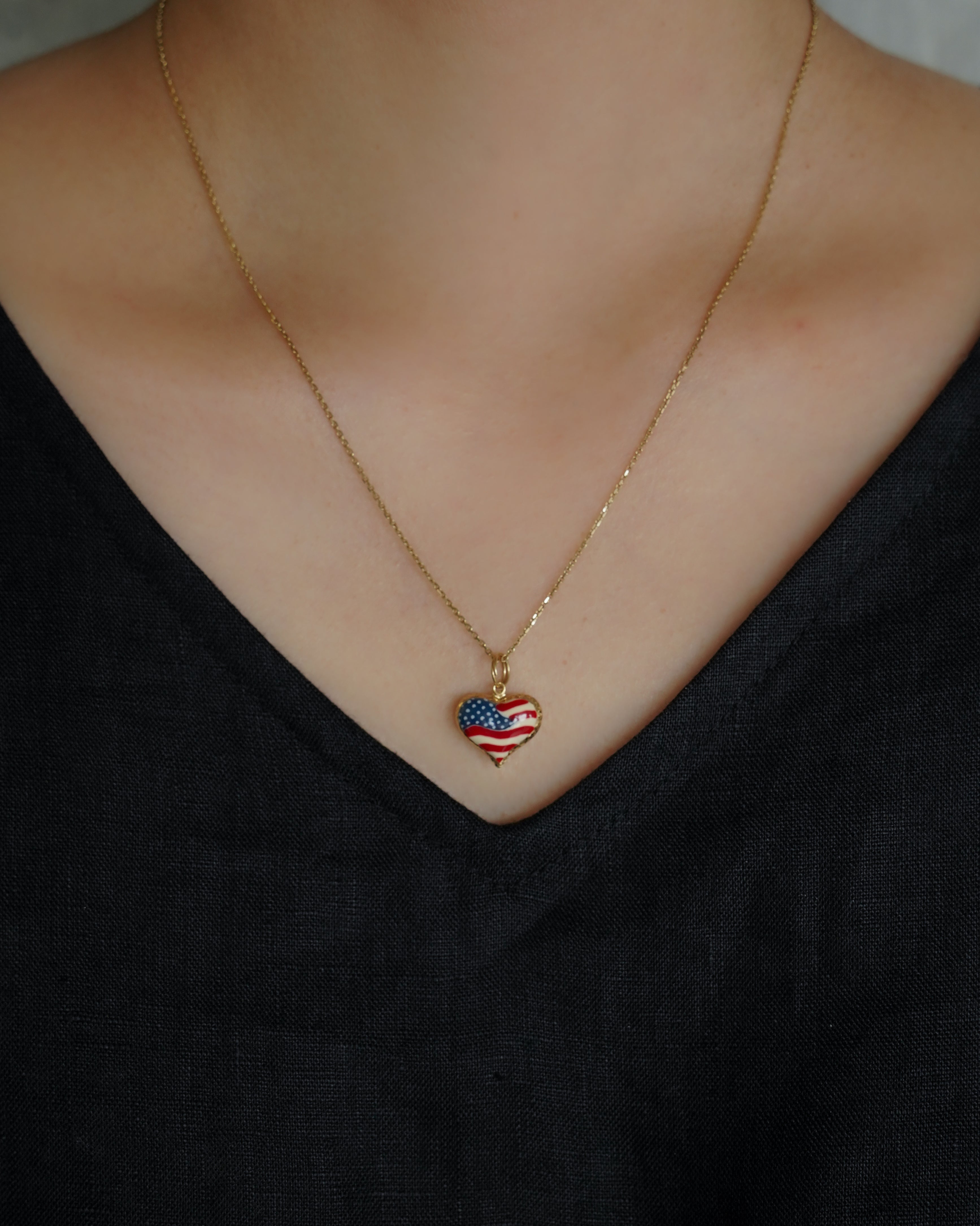 14K Gold USA Flag Heart Charm