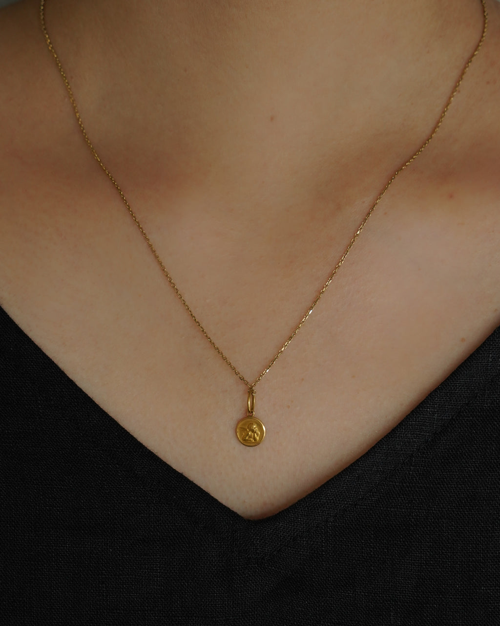 14K Gold Angel Coin Charm