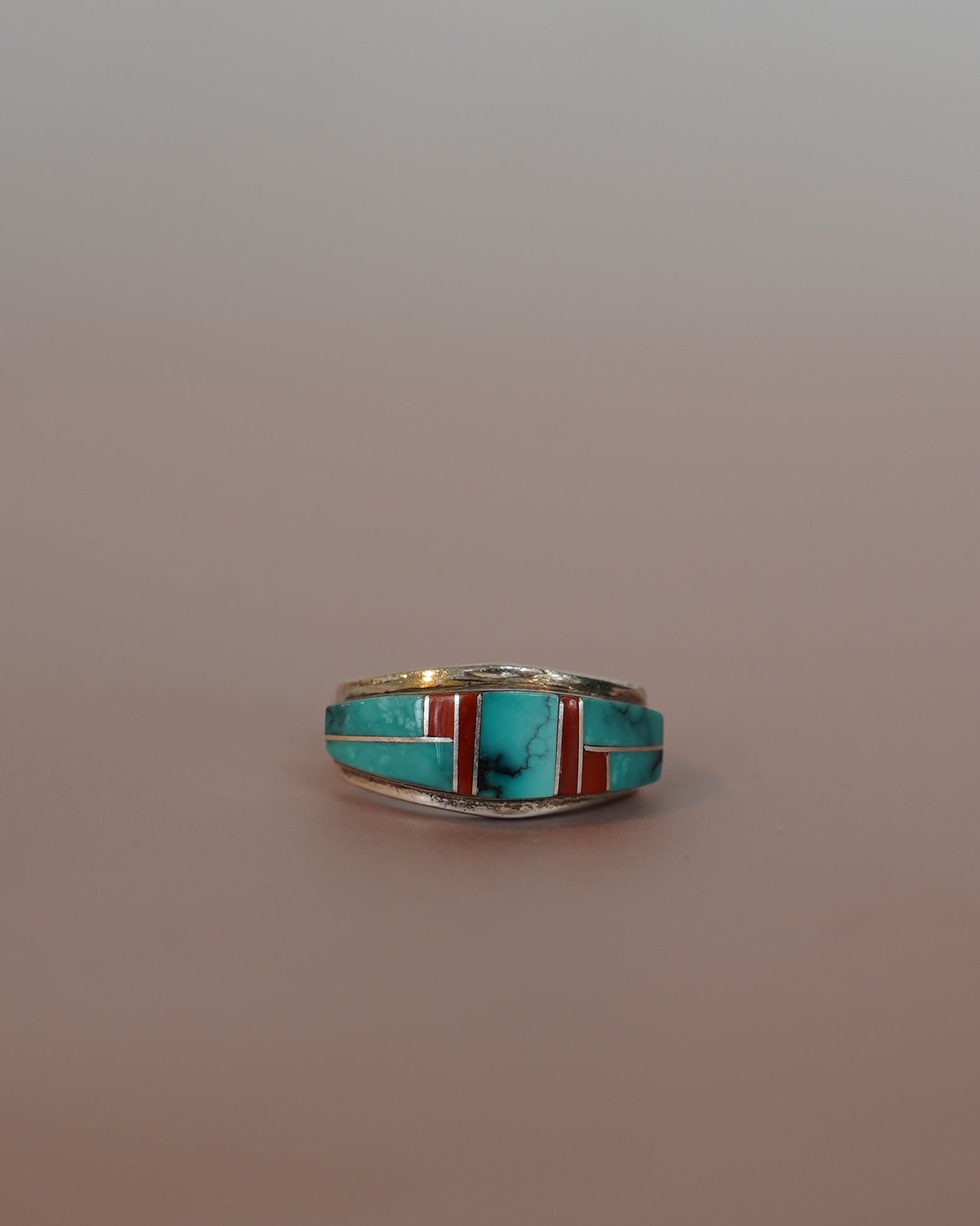 Turquoise & Coral Inlay Ring (SVR25010)