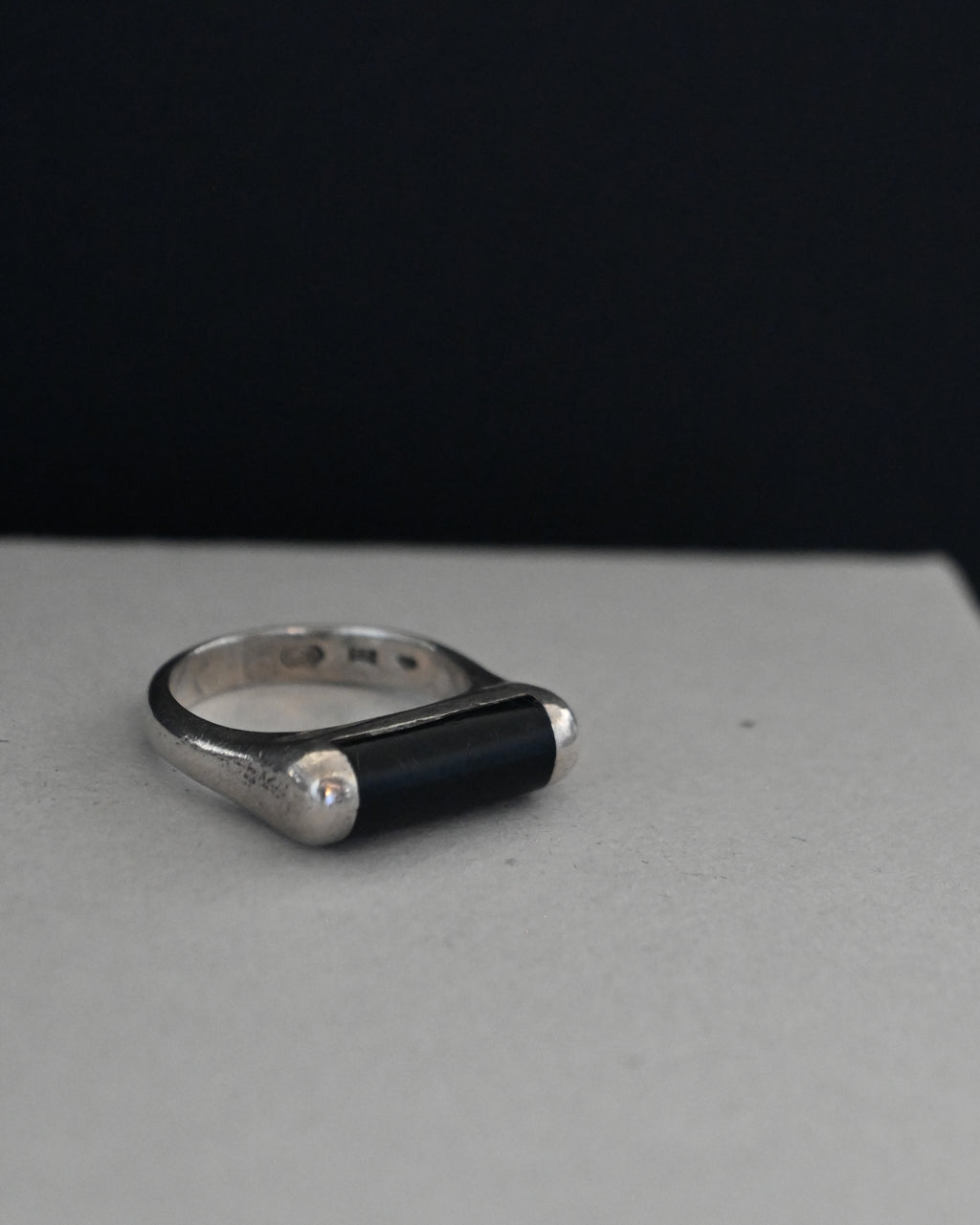 Black Onyx Sterling Silver Ring - 11号