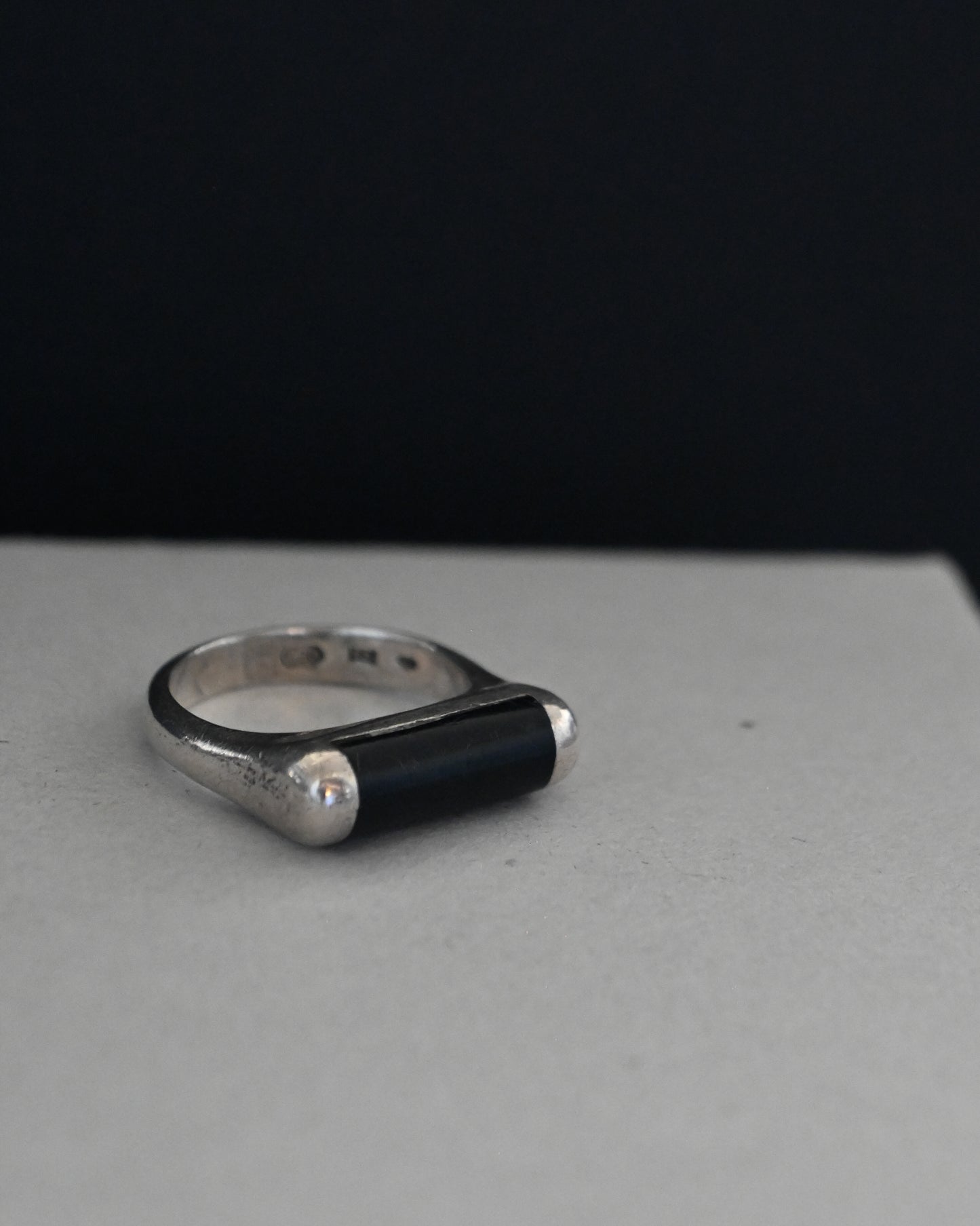 Black Onyx Sterling Silver Ring - 11号