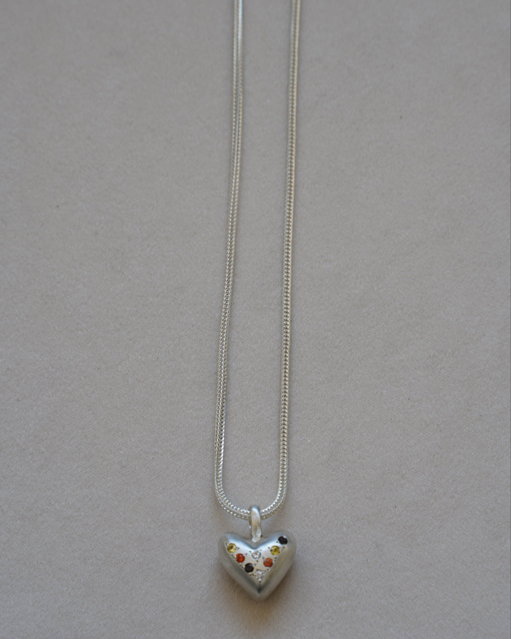 "Dunton Ellerkamp" American Folk Heart Pendant On Chain w/ Dia, Sapphire, Smoky Quartz