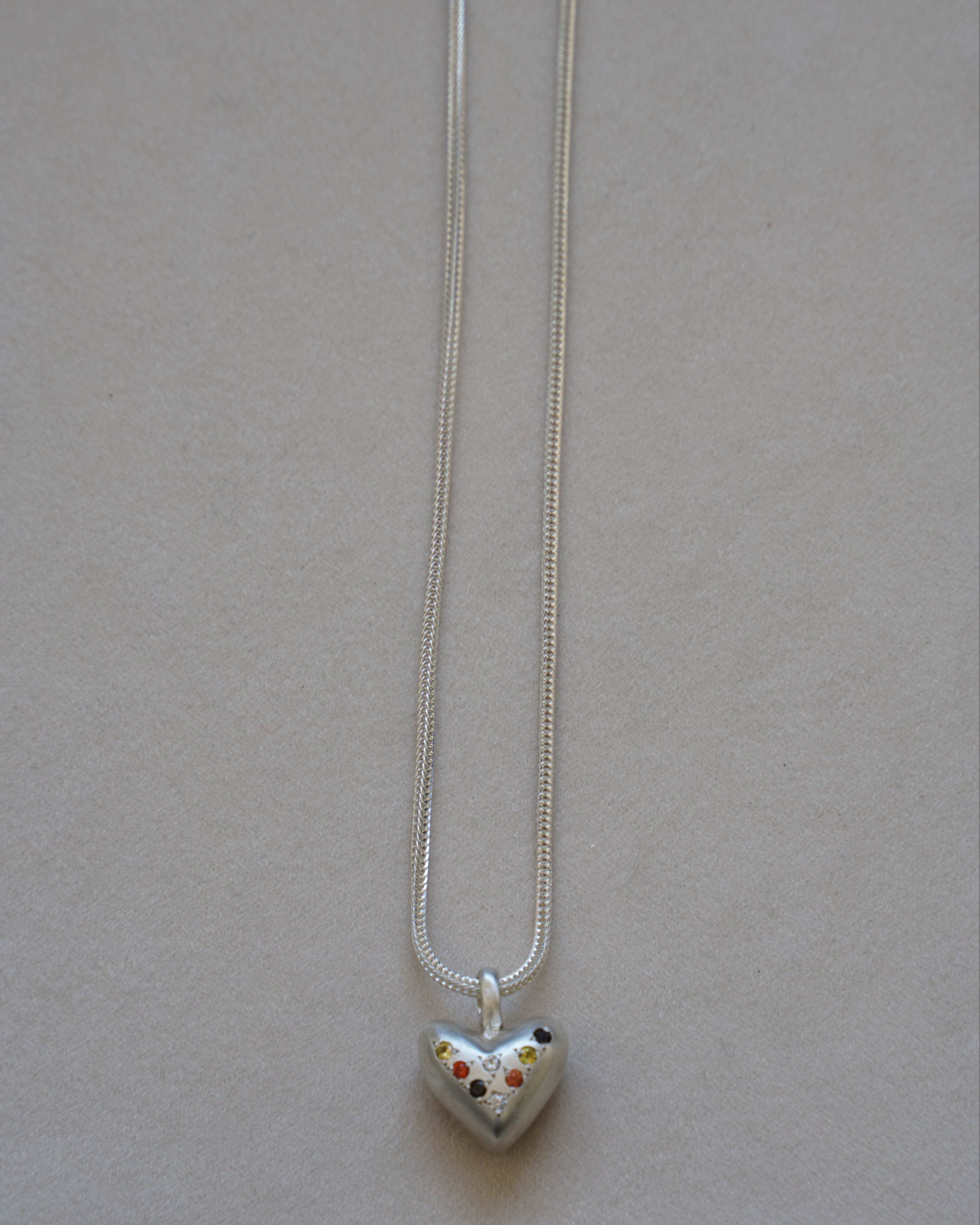 "Dunton Ellerkamp" American Folk Heart Pendant On Chain w/ Dia, Sapphire, Smoky Quartz