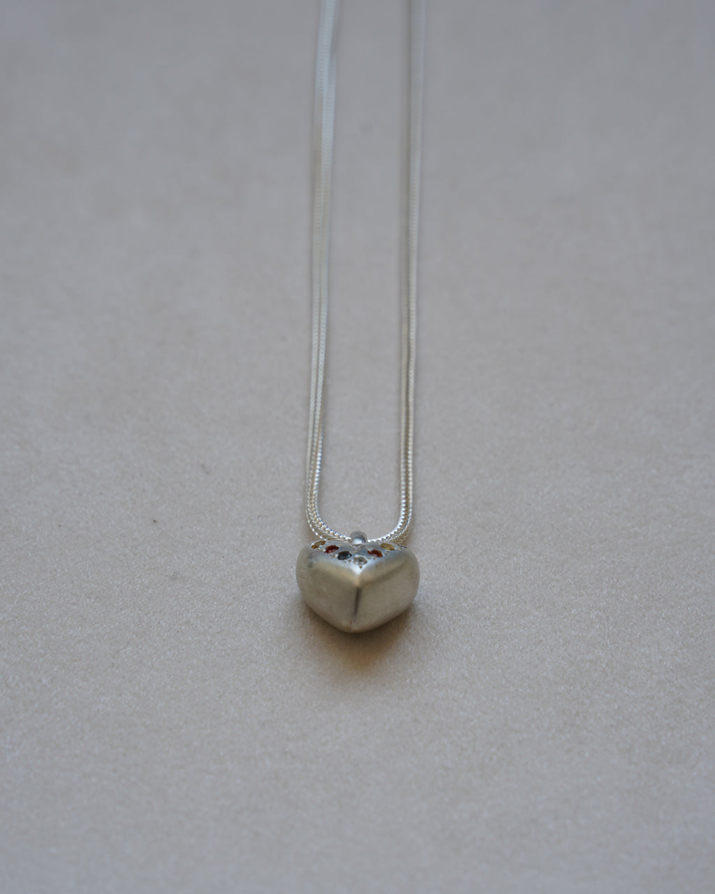 "Dunton Ellerkamp" American Folk Heart Pendant On Chain w/ Dia, Sapphire, Smoky Quartz